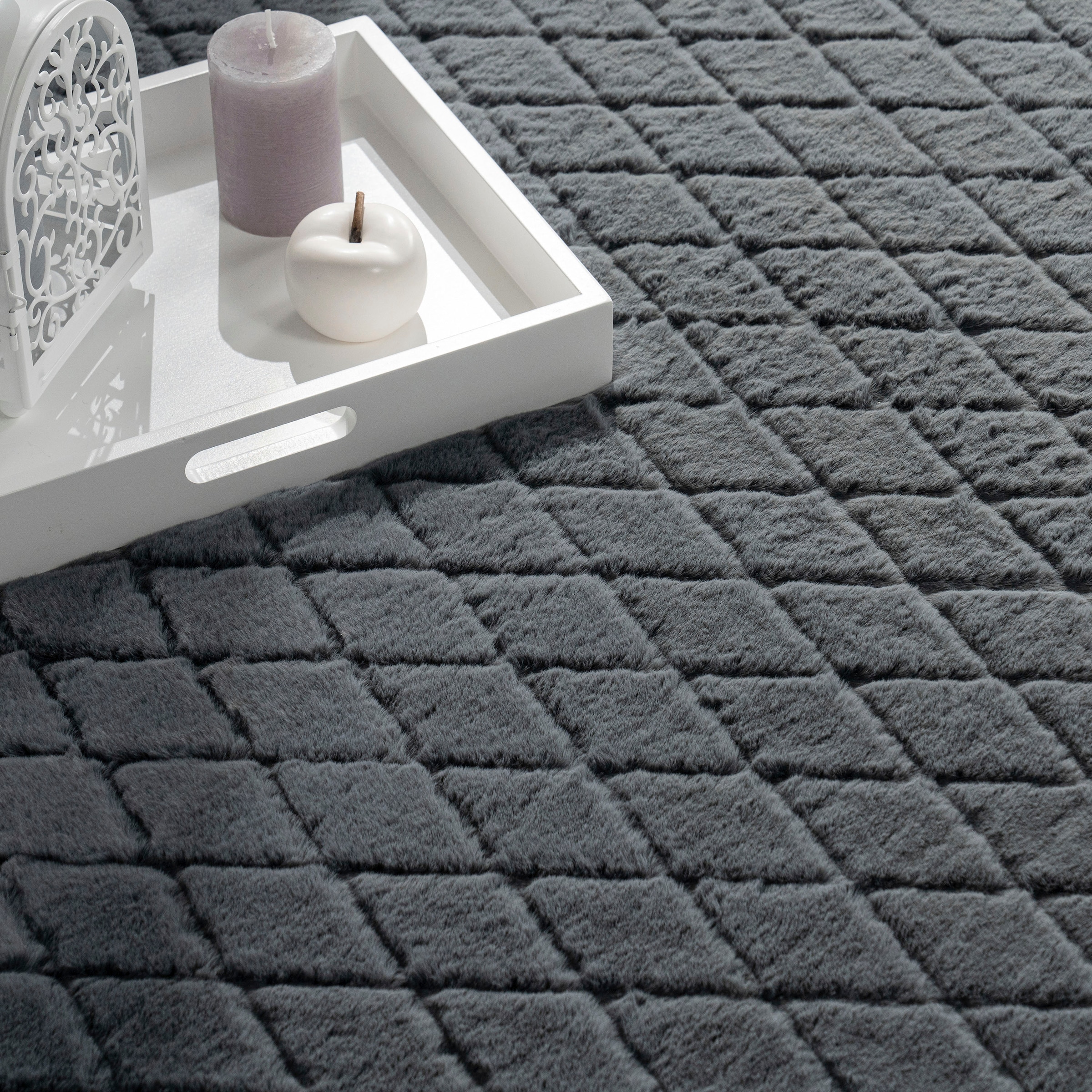Paco Home Hochflor-Teppich »Arnheim 742«, rechteckig, 26 mm Höhe, Uni Farben, Rauten Muster, besonders weich, Hoch-Tief Effekt