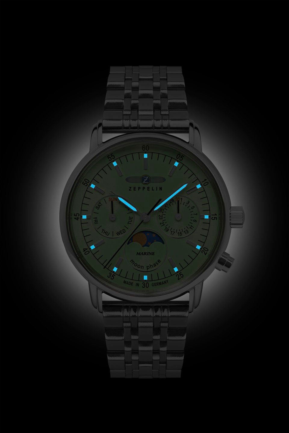 ZEPPELIN Multifunktionsuhr »LZ 14 Marine Moonphase«, Quarzuhr, Damen, Datum, Mondphase, Edelstahlarmband, Made in Germany