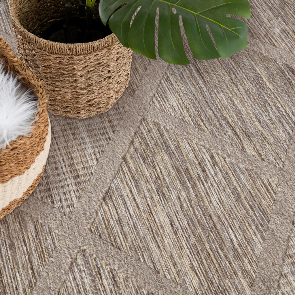 Carpet City Teppich »In-& Outdoorteppich Santorini 457, 3D-Effekt, Raute-Look«, rund, 5 mm Höhe, Wetterfest & UV-beständig für Terrasse, Balkon, Küche, Flur