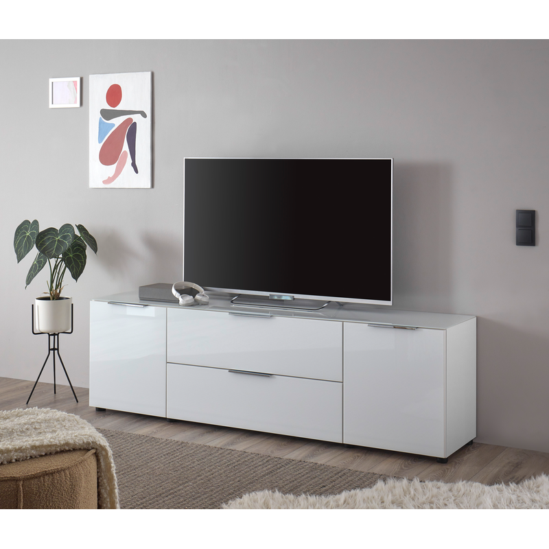 HBZ Lowboard »Santorin, BxHxT 180x99x40 cm« 1 Stk. tlg. Breite 180cm, Softclose für Türen und Schubkästen, Melaminbeschichtung weiß