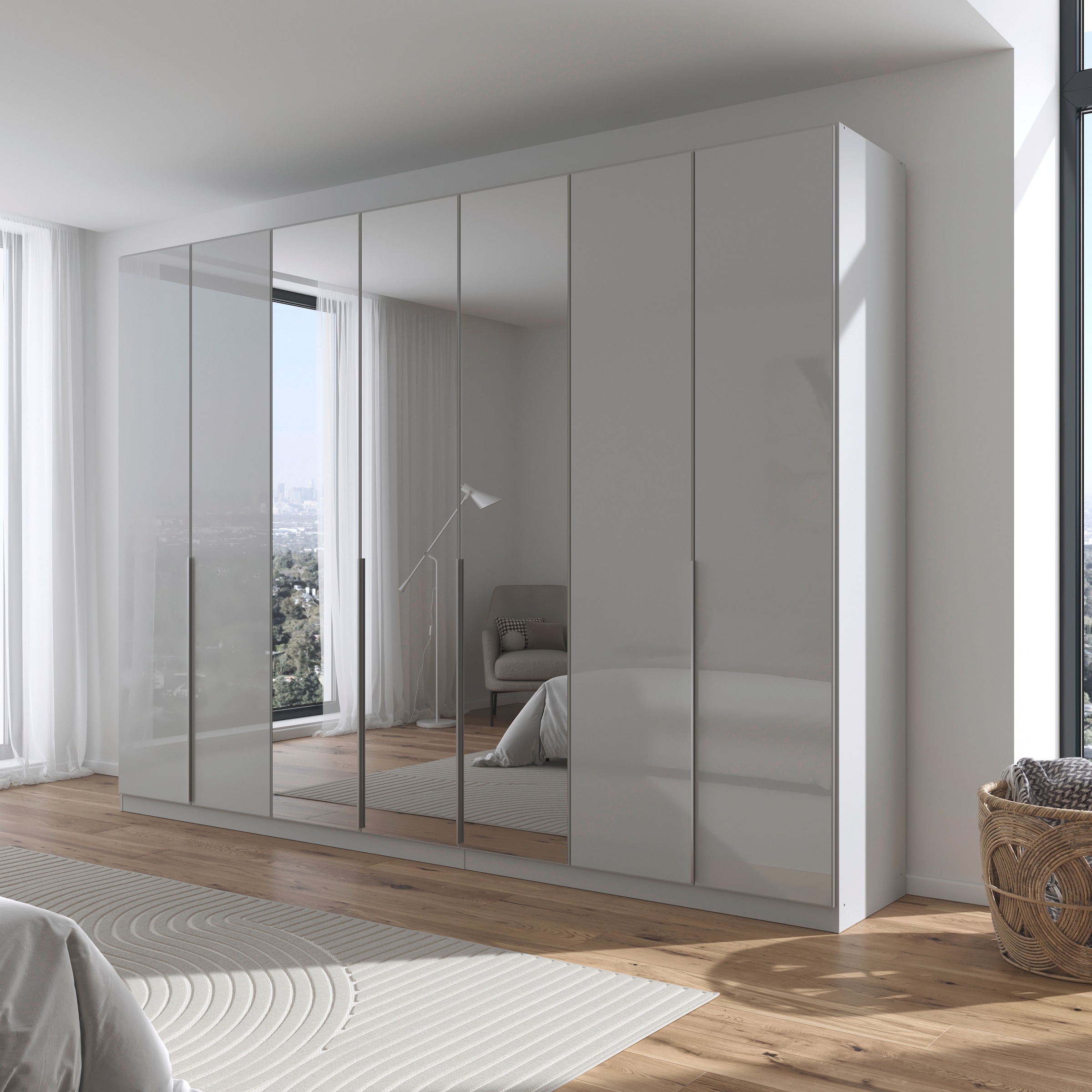 rauch Drehtürenschrank »Kleiderschrank Kleiderschränke Schrank Garderobe AGORDO mit Glasfront«, (in zwei Griff-Farben), durchdachte Innenausstattung, in 6 Breiten und 2 Höhen MADE IN GERMANY