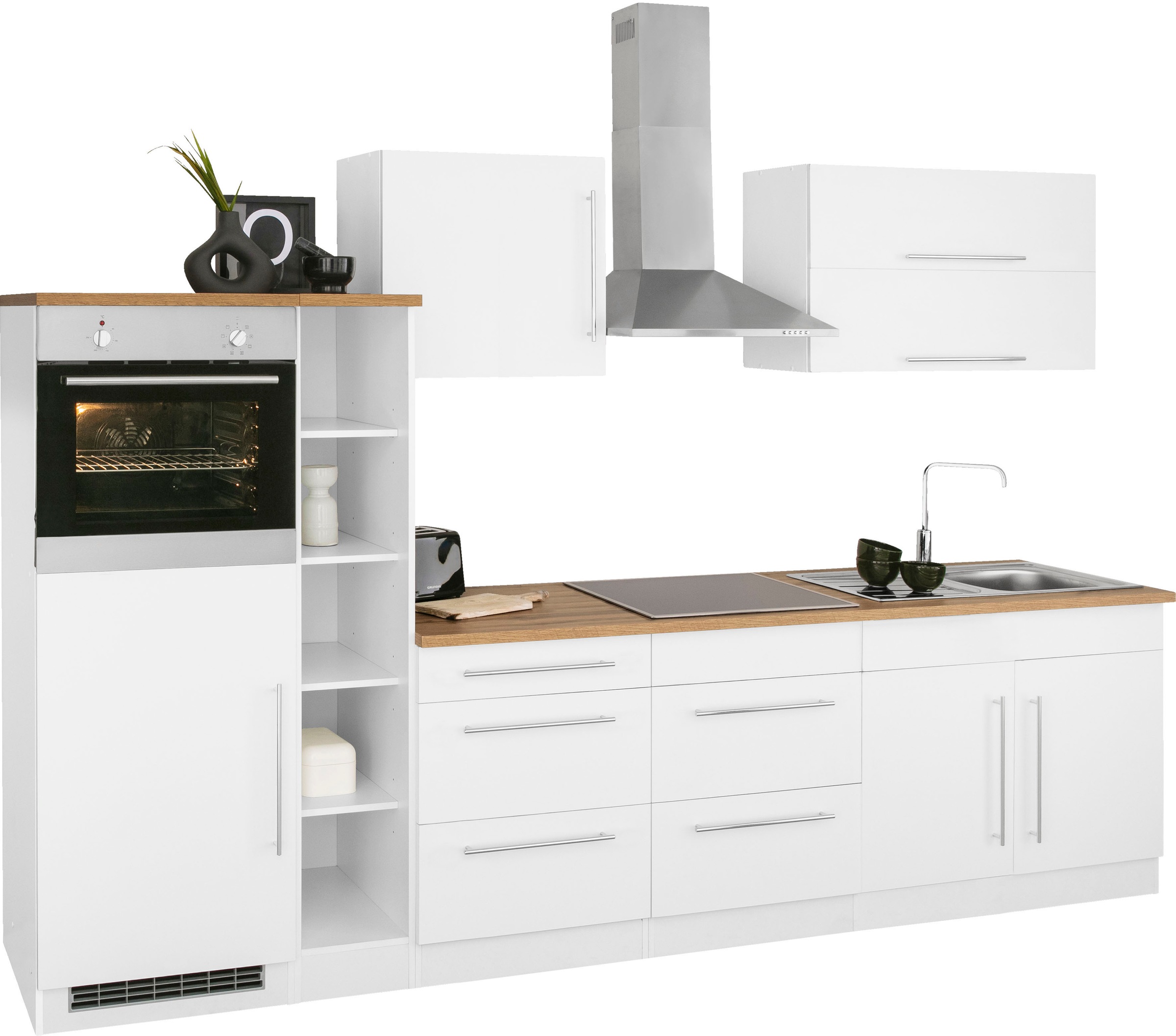 KOCHSTATION Küchenzeile »KS-Samos« Breite 300 cm, wahlweise mit E-Geräten und Induktionkochfeld