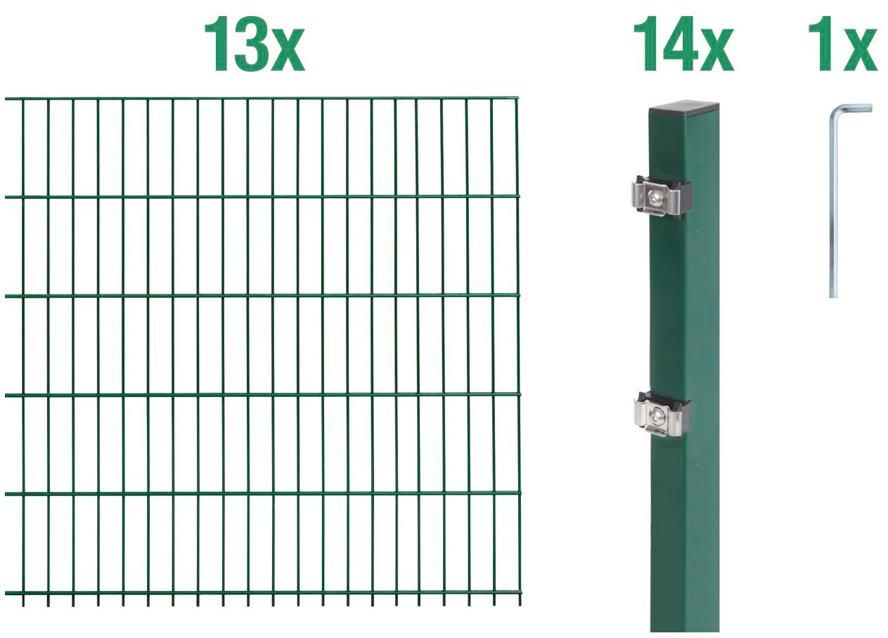 Alberts Doppelstabmattenzaun, (Set), grün, 160 cm hoch, 13 Matten für 26 m, 14 Pfosten kaufen