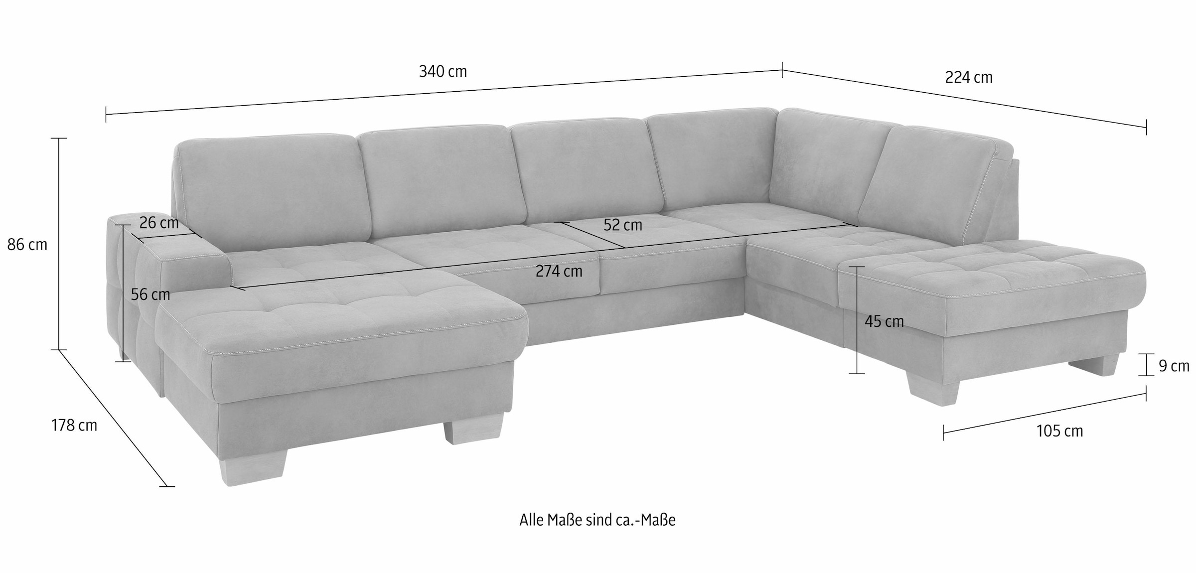 Home affaire Wohnlandschaft »Puccini U-Form«, mit Federkern, Sitztiefenverstellung, Kontrastnaht