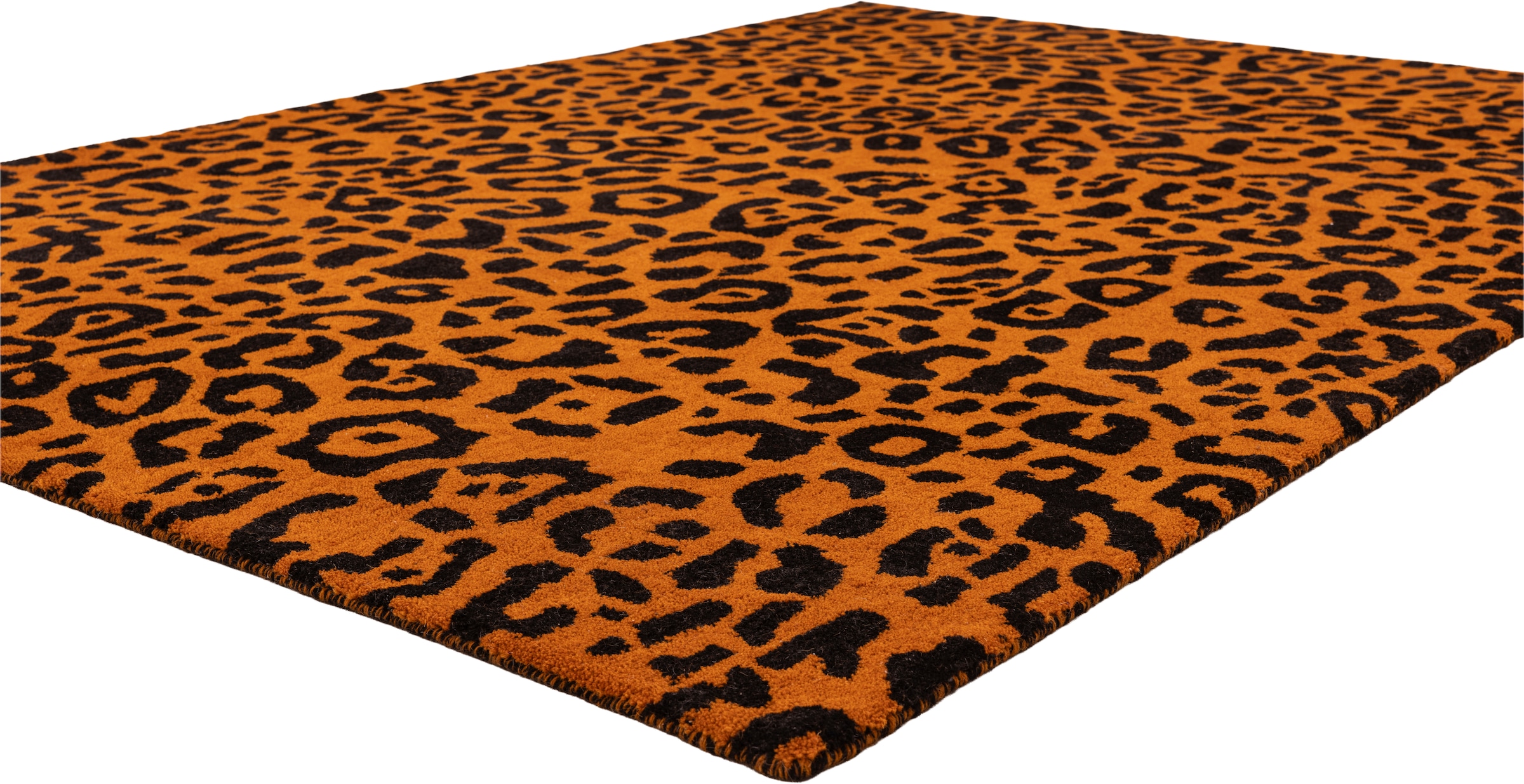 OTTO home Wollteppich »Gabbo Leo, Leopardenmuster, handgearbeitet« rechteckig 14 mm Höhe reine Wolle, Uni, Wohnzimmer, Schlafzimmer, Esszimmer