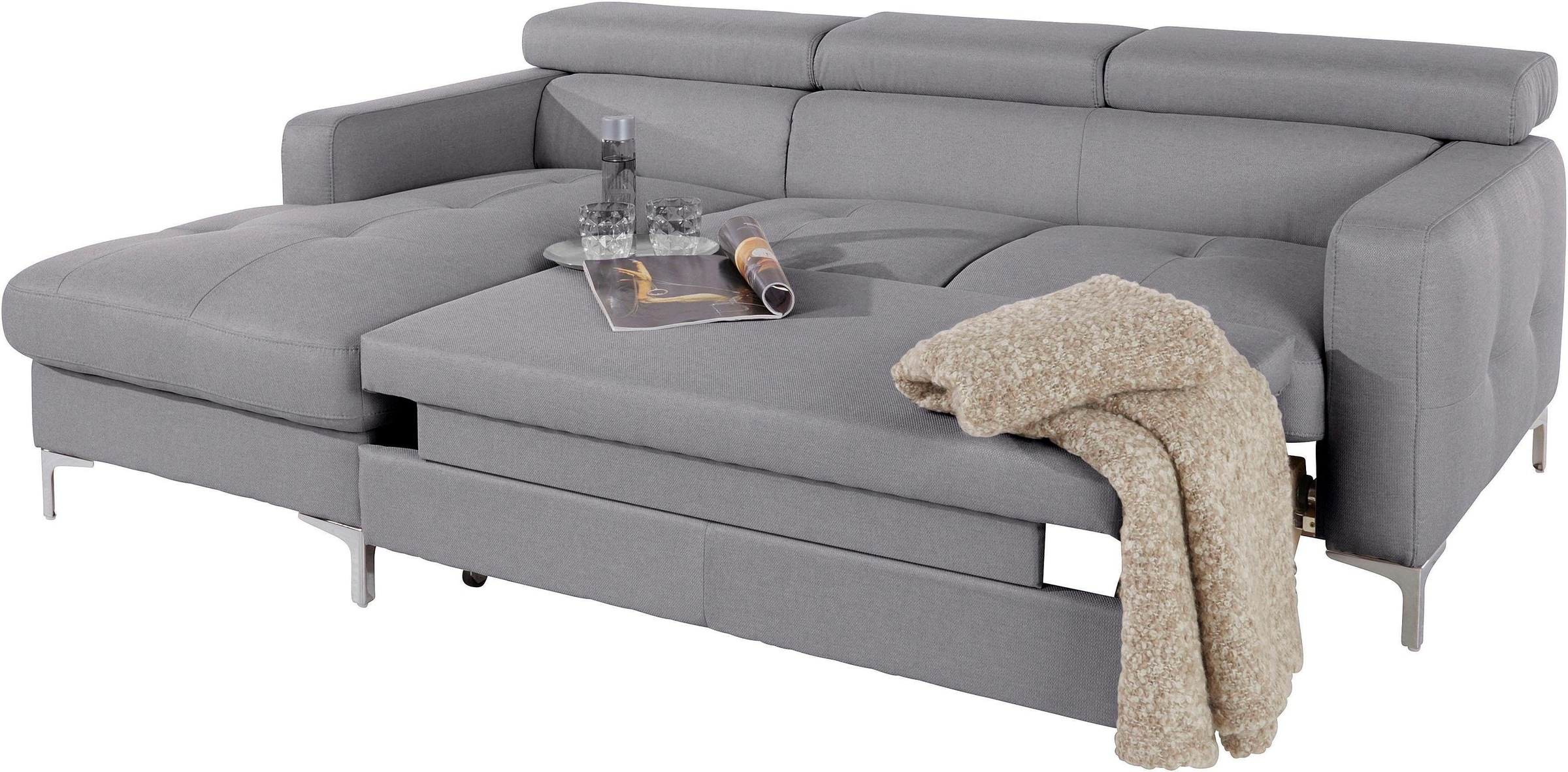 COTTA Polstergarnitur »Sammy L-Form«, (Set), Set bestehend aus: Ecksofa mit Kopfteilverstellung & Hocker