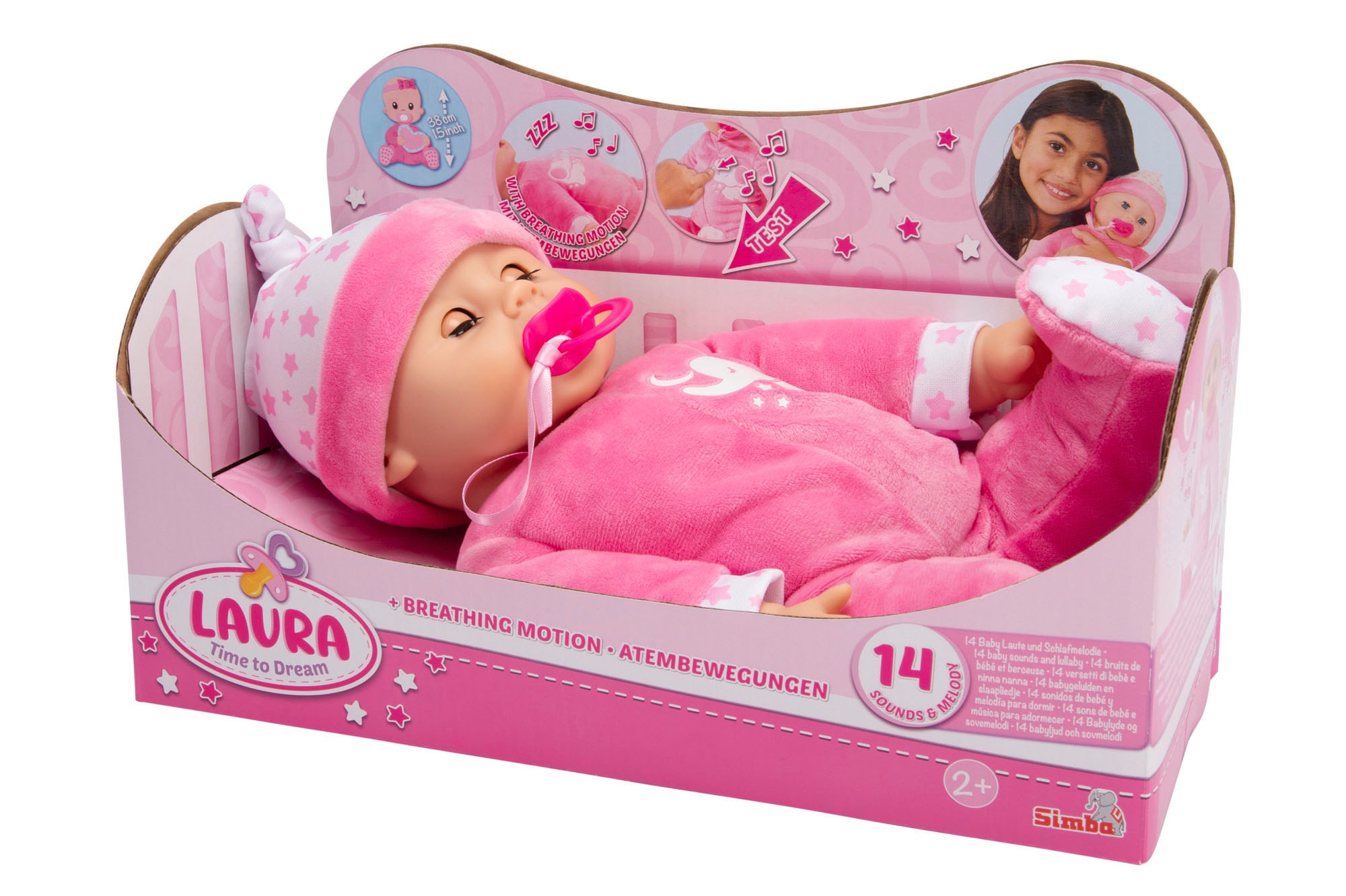 SIMBA Babypuppe »Laura Schlummerzeit«, mit Soundeffekt und realistische Atembewegungen
