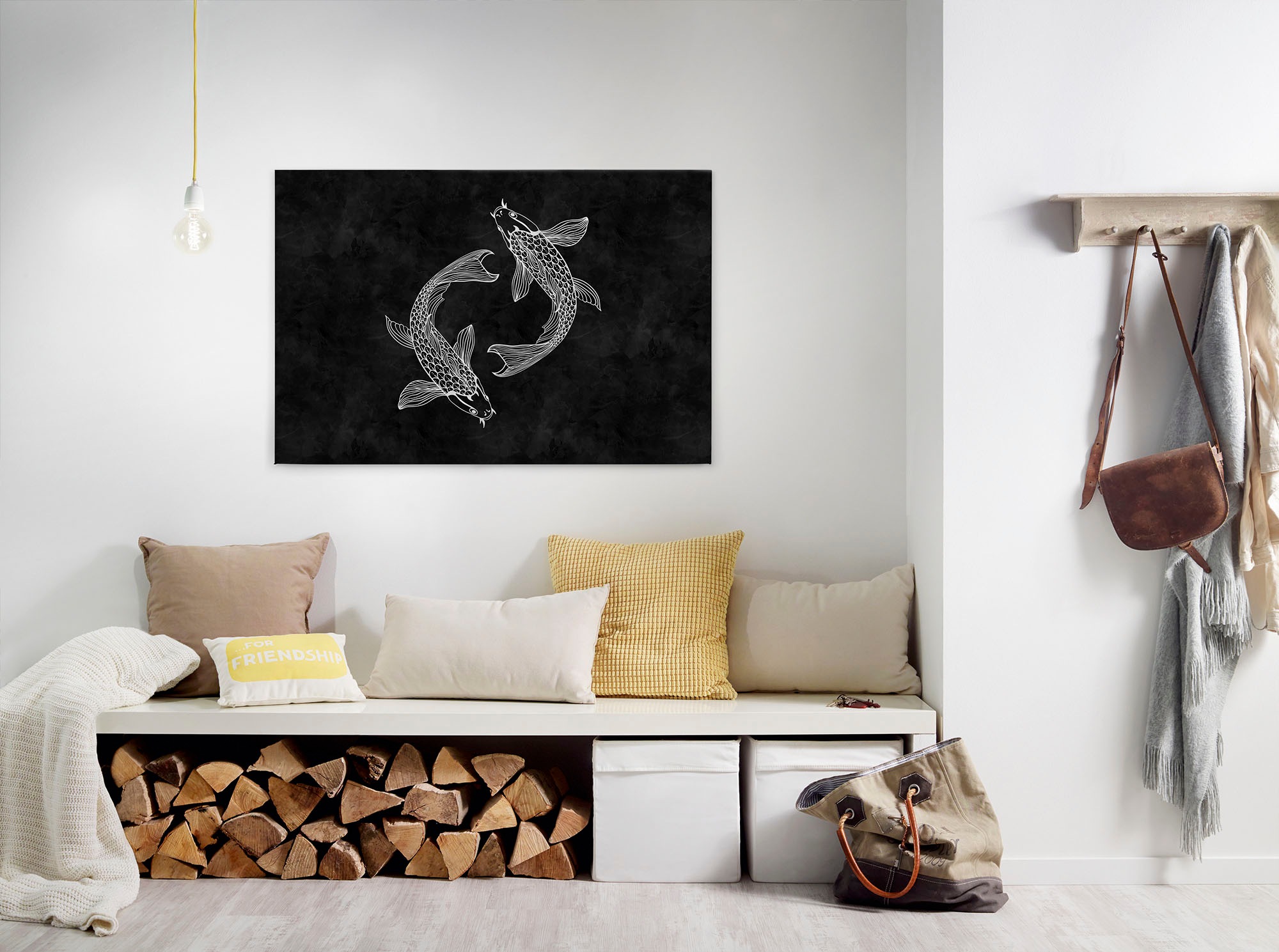 Bricoflor Fisch Leinwandbild In Schwarz Weiß Japan Bild Auf Leinwand Mit Ko günstig online kaufen