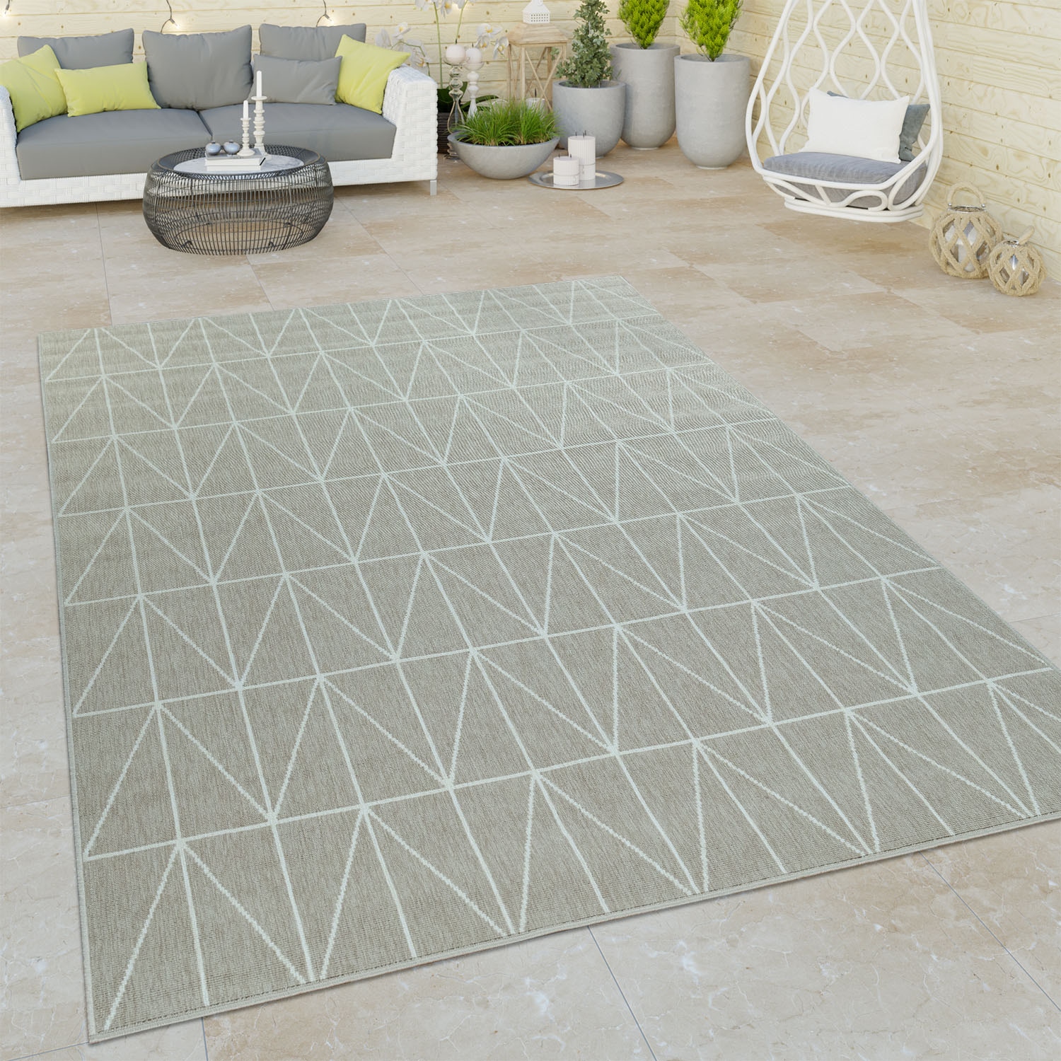 Paco Home Teppich »Brugge 224«, rechteckig, bestellen In- bequem geeignet und Outdoor Flachgewebe, und schnell modernes gemetrisches Muster