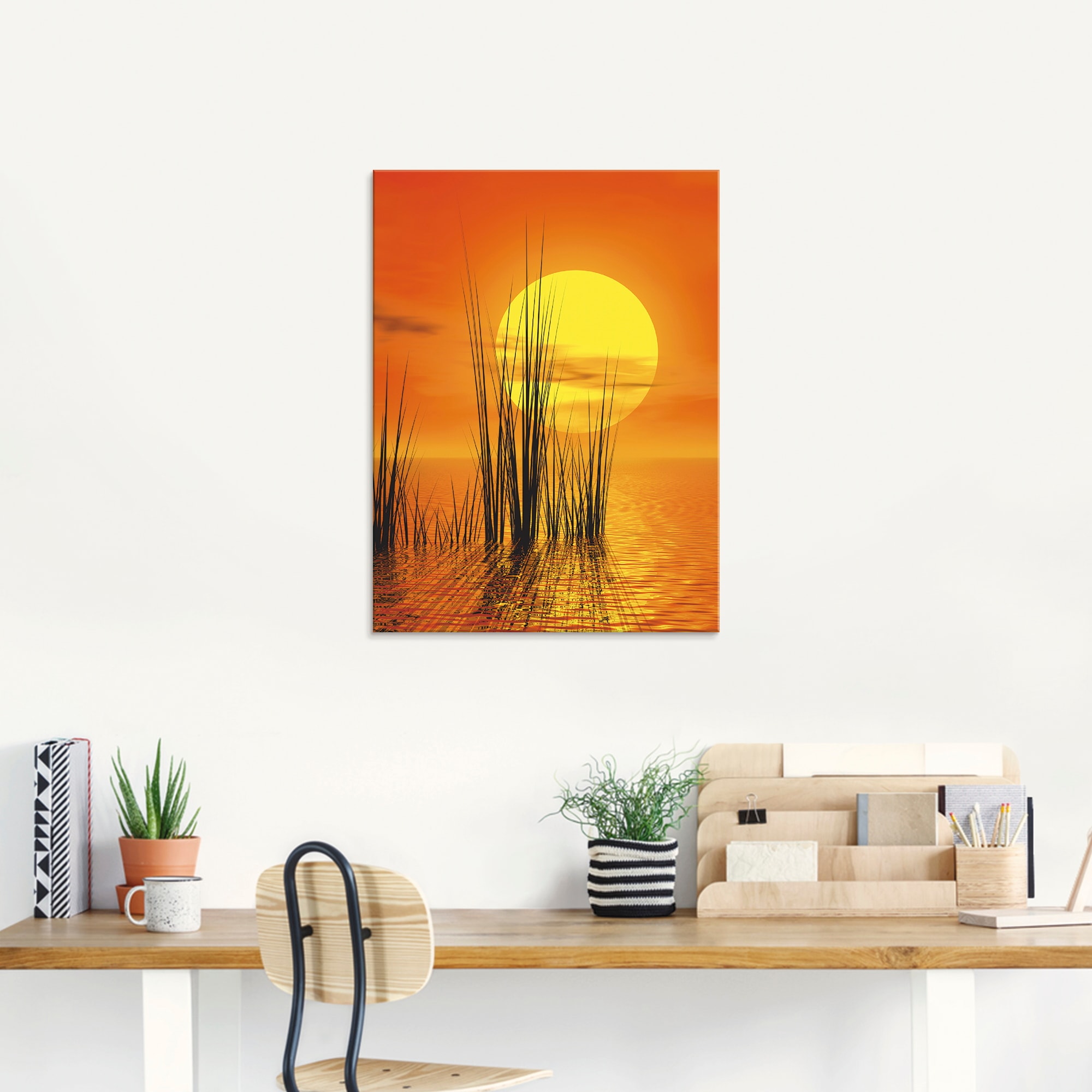 Artland Glasbild »Sonnenuntergang mit Schilf«, Sonnenaufgang & -untergang, (1 St.), in verschiedenen Größen
