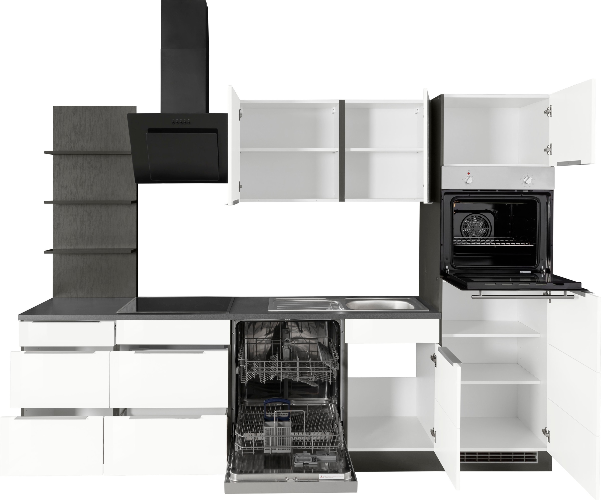 KOCHSTATION Küchenzeile »KS-Brindisi Breite 280 cm«, wahlweise mit E-Geräten und Induktion, mit MDF-Fronten und Regal