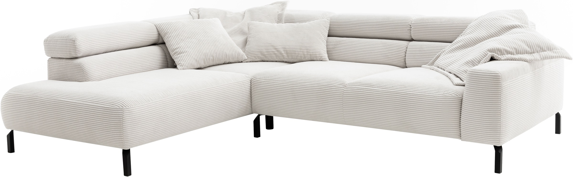 Places of Style Ecksofa »Antonelli, L-Form, inkl. Kopfteilverstellung, Breite 276 cm«, ohne Sitztiefenverstellung, in Cord, weiß