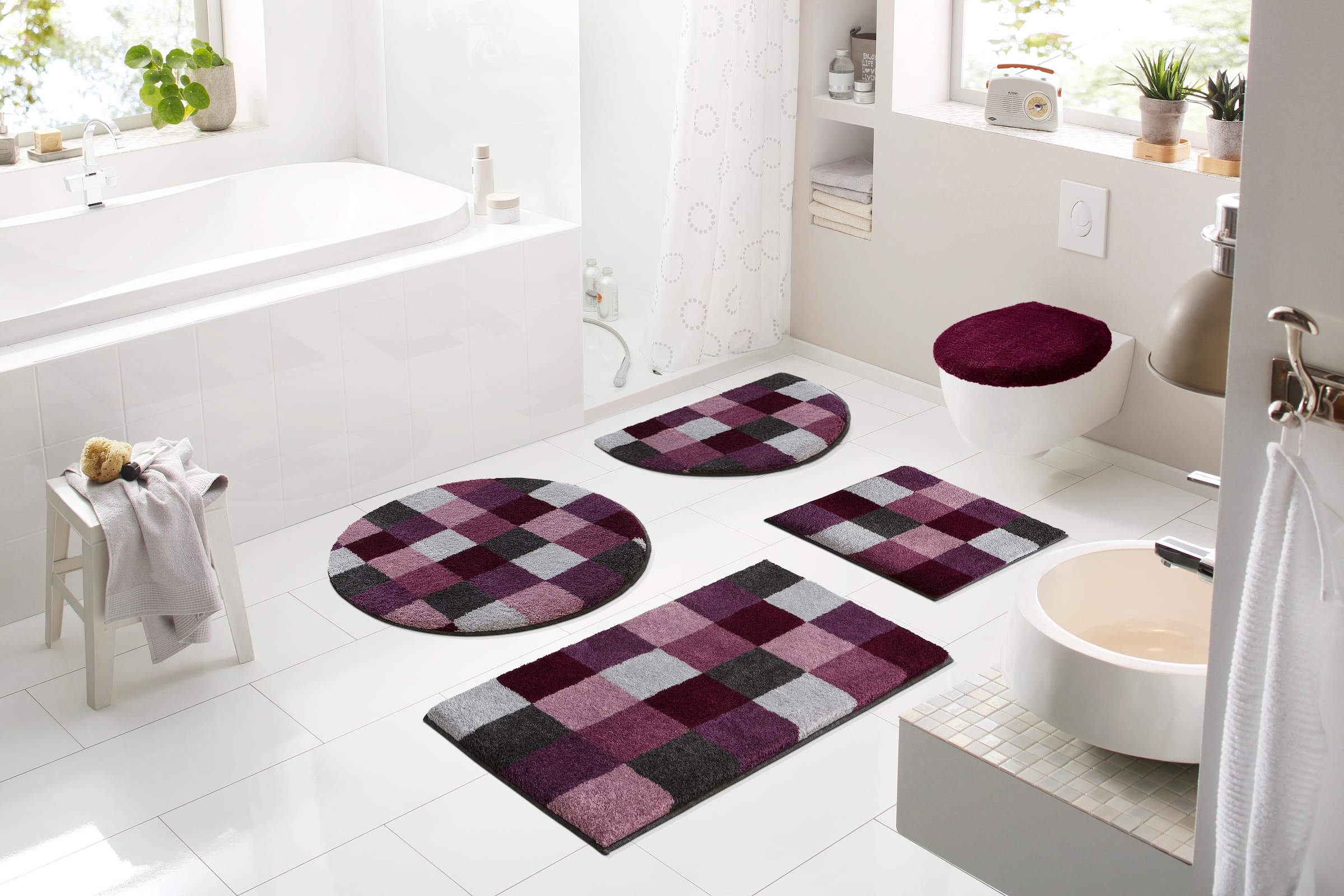 Grund Badematte »Mosaik, Badvorleger, Badezimmer Teppich, sehr weich«, rutschhemmend beschichtet, fußbodenheizungsgeeignet, angenehm weich, auch als 3 teiliges Set erhältlich, Made in Europe