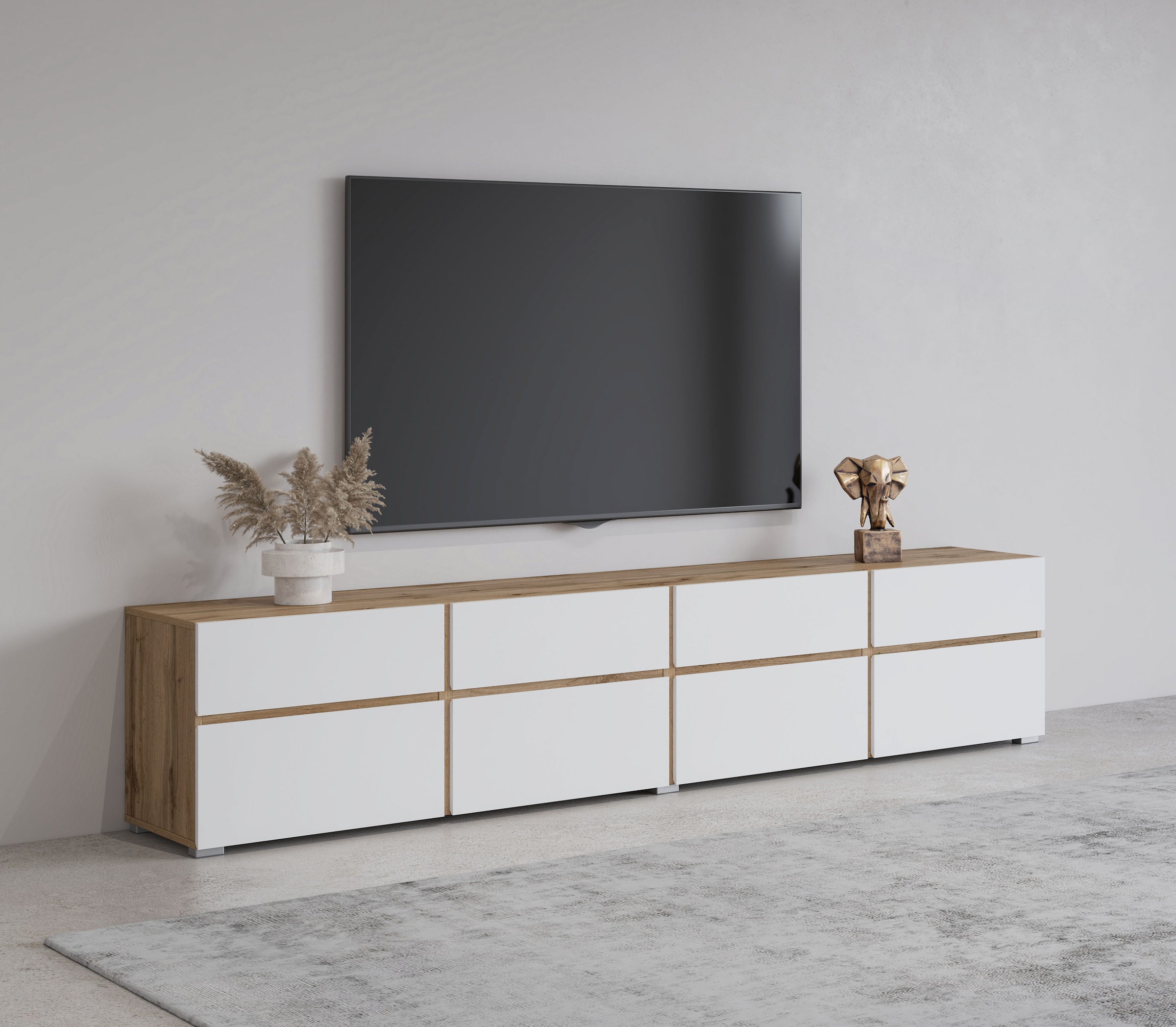 INOSIGN Lowboard »Cross, moderne grifflose TV-Kommode,4 Klappen/4 Schubkästen«, Breite 225 cm, TV-Schrank mit viel Stauraum, TV-Board