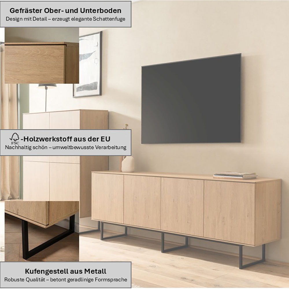 Home affaire Wohnwand »Lund, moderne Anbauwand, Wohnzimmer-Set in Stone Oak« 2 Stk. tlg.