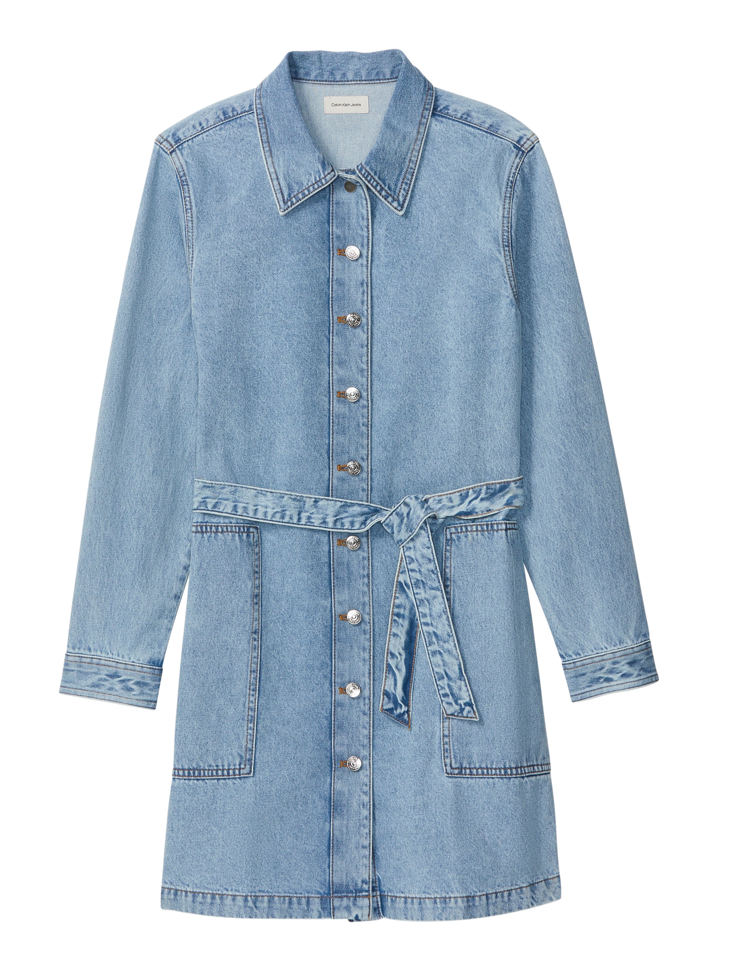 Calvin Klein Jeans Jeanskleid »BELTED DENIM MINI DRESS COASTAL« aufgesetzte Taschen Regular Fit, durchgehende Knopfleiste und Gürtel