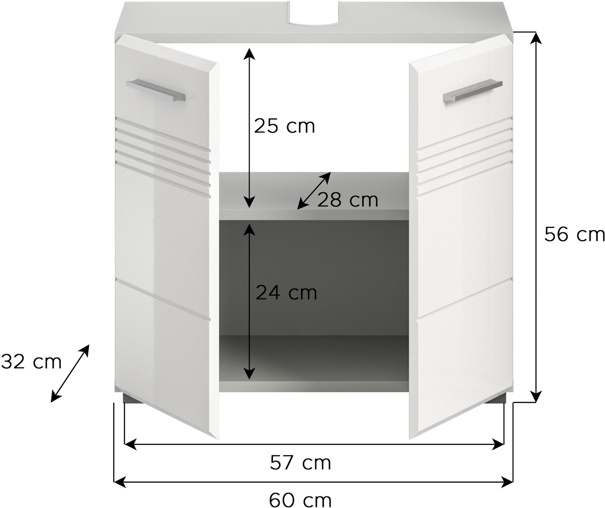 welltime Waschbeckenunterschrank »Calcio, Breite 60 cm, 2 Türen, 1 Einlegeboden, geteilte Rückwand«, MDF Front, Badschrank, Bad-Möbel, Badezimmer