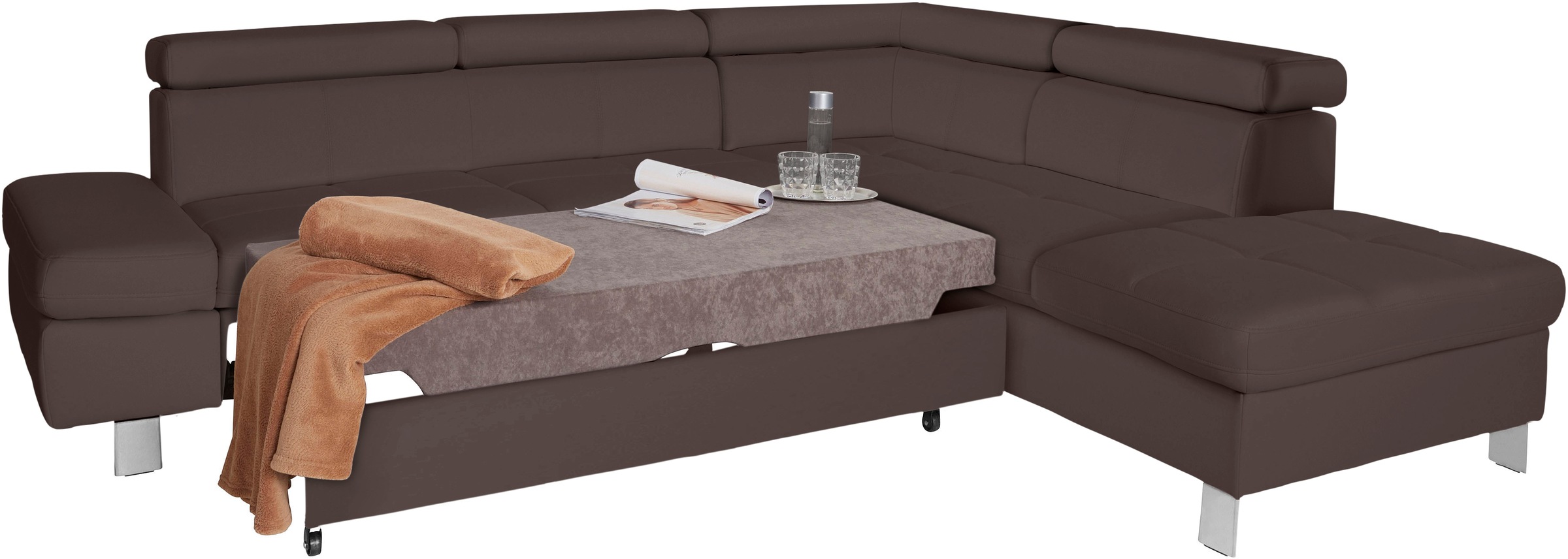 exxpo - sofa fashion Ecksofa »Fiji, L-Form«, mit Kopf- bzw. Rückenverstellung, wahlweise mit Bettfunktion
