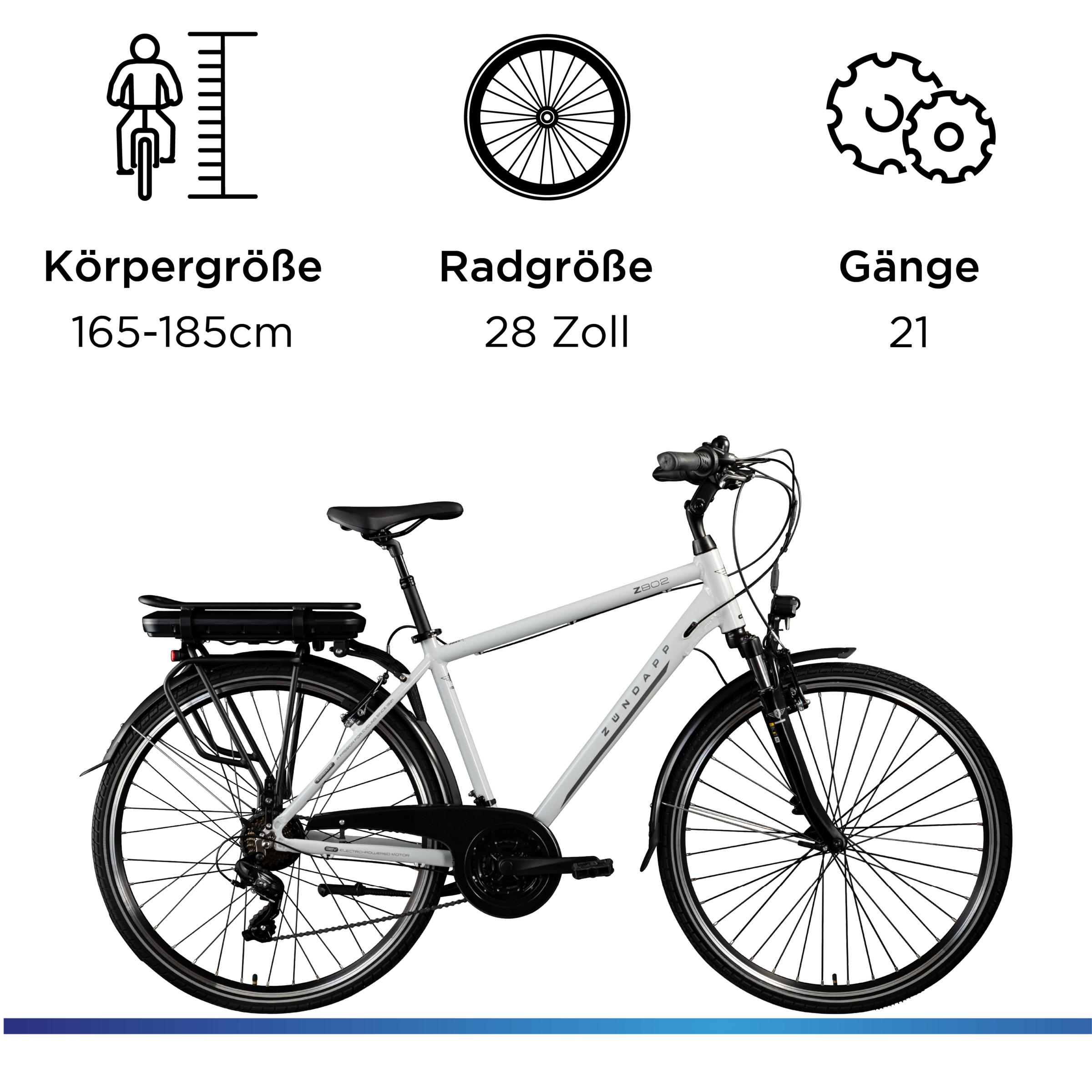 Zündapp »Z802 Herren« 21 Gang Shimano Tourney Schaltwerk Kettenschaltung Heckmotor 250 W Pedelec, Elektrofahrrad für Damen u. Herren