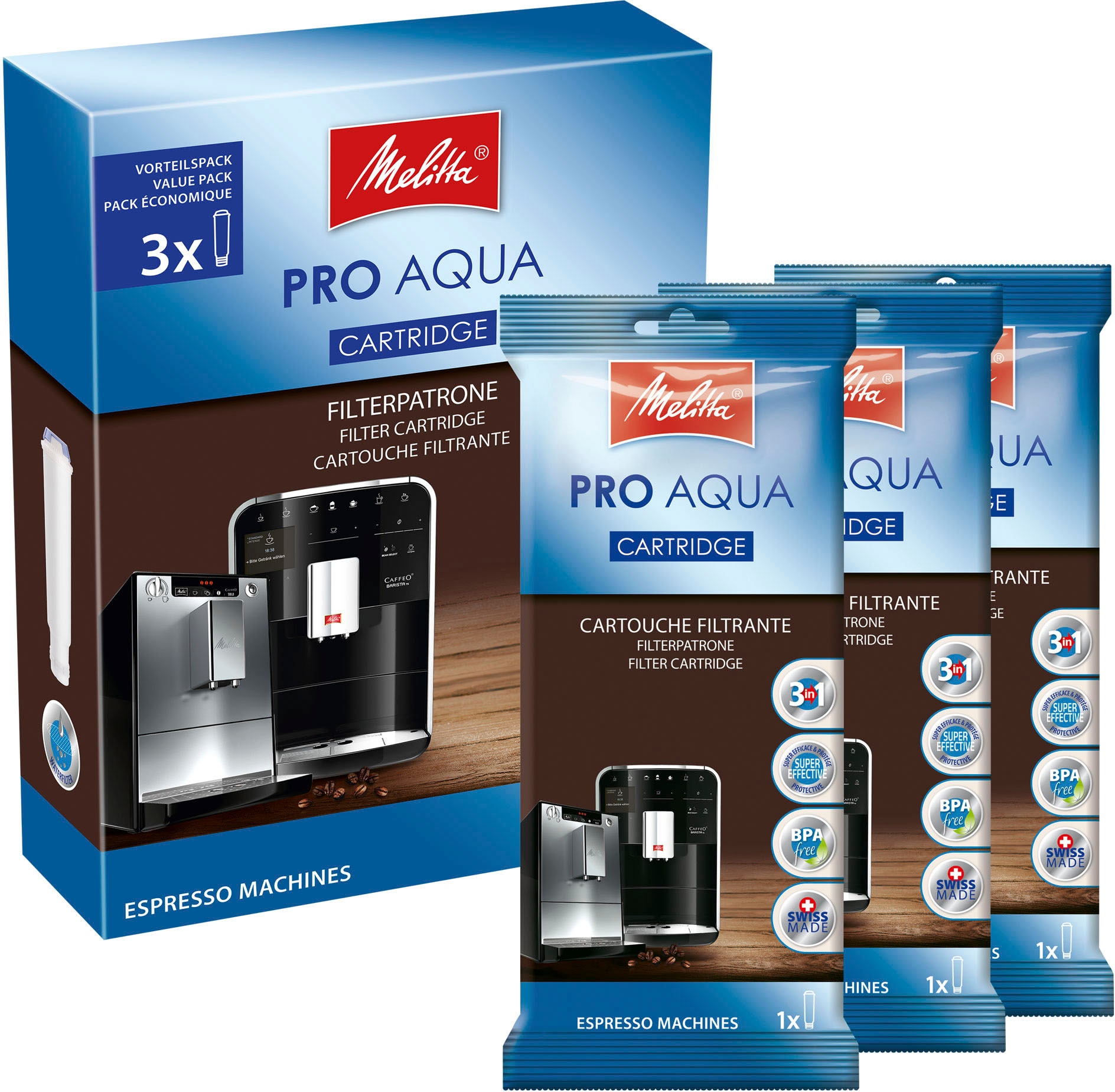Melitta Wasserfilter »3-er Pro Aqua«, (Packung, 3 tlg., 3 Wasserfilter)