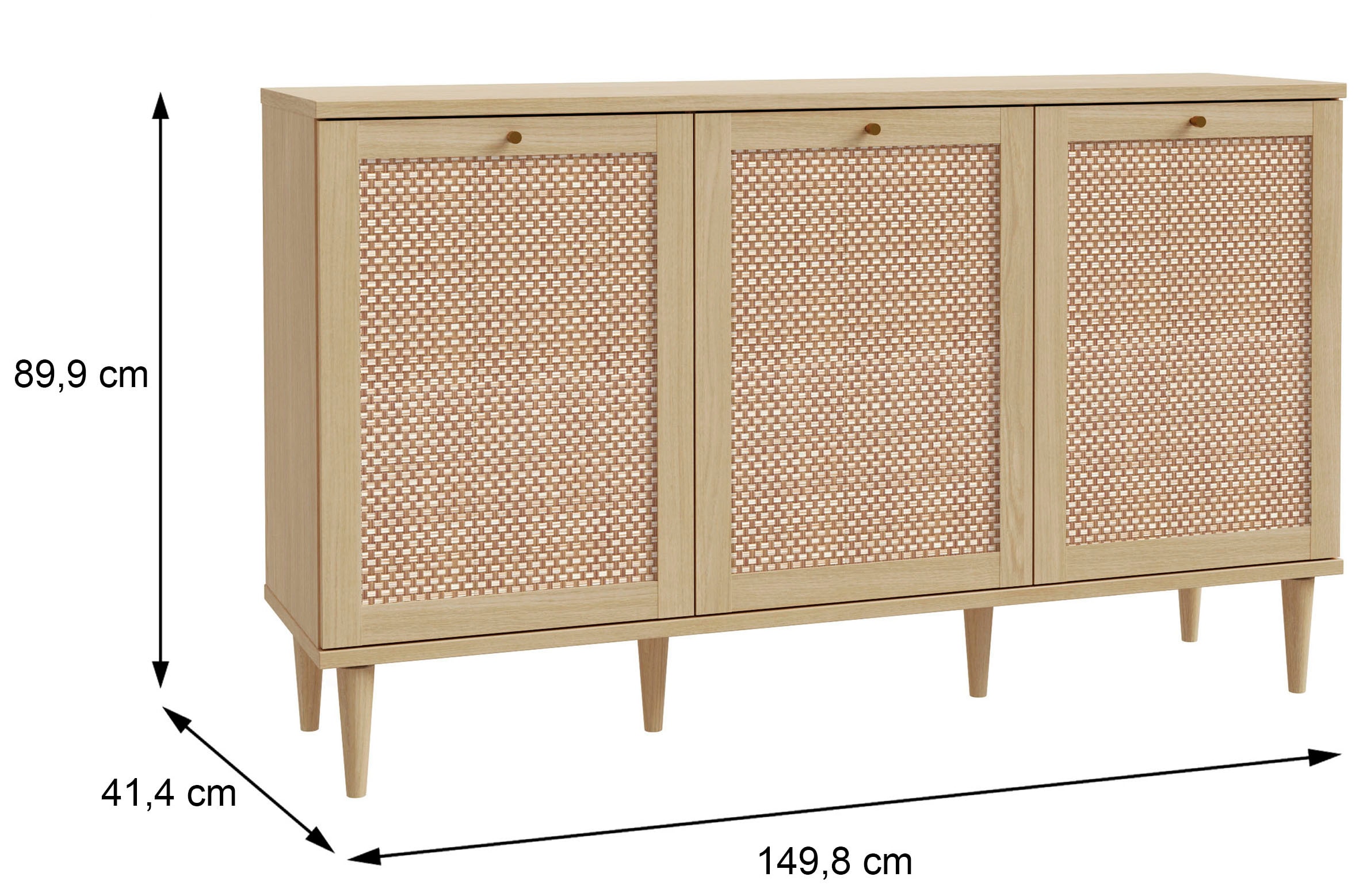 OTTO home Sideboard »ELLIAN mit  Wiener Geflechtoptik, 3 Türen« Holzfüße, Metallgriffe, Made in EU, viel Stauraum, FSC® zertifiziert