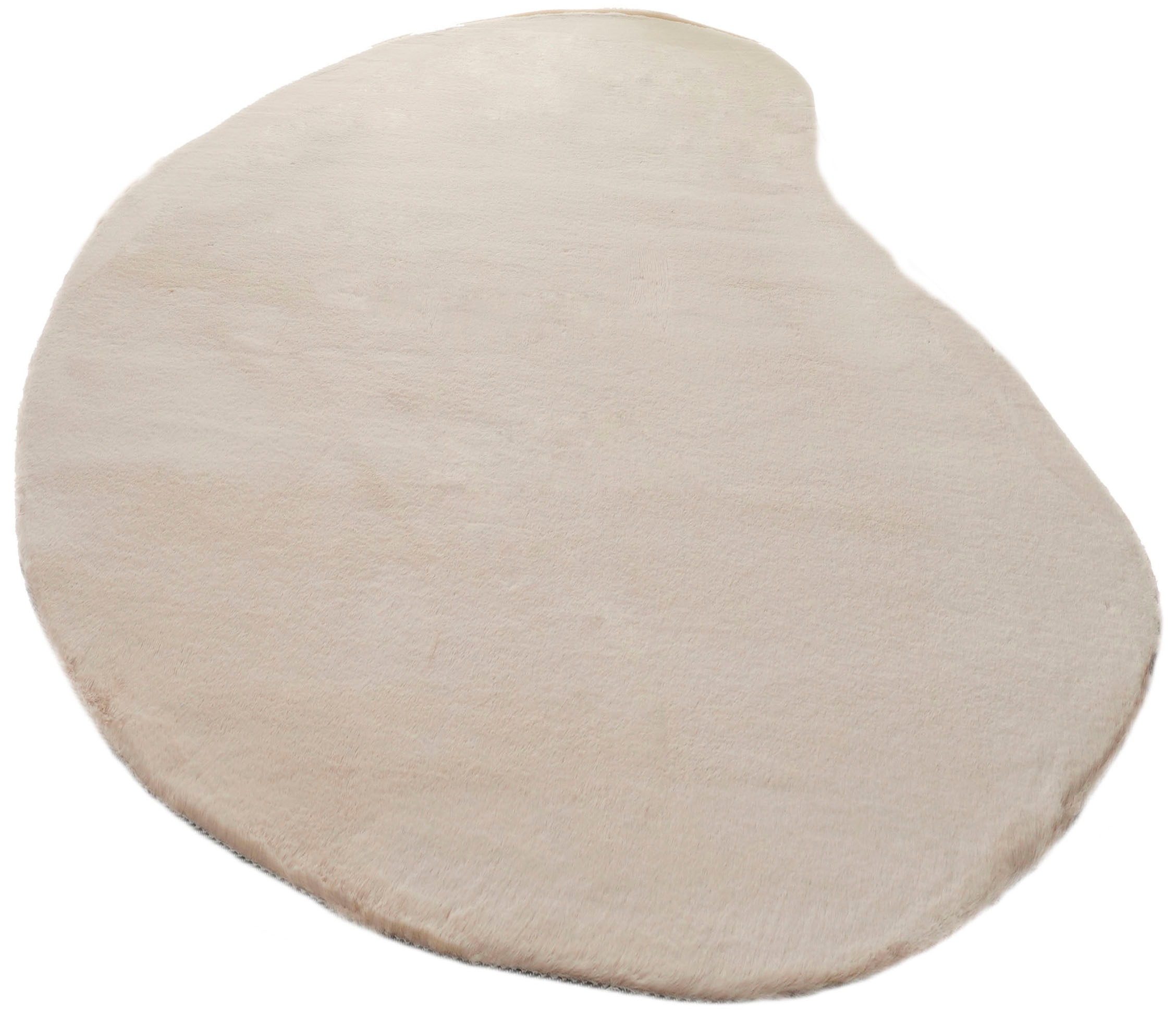 Bruno Banani Hochflor-Teppich »Rabbit 2 Bean, Kunstfell Teppich, Modern, besondere Form«, U-förmig, 25 mm Höhe, Kaninchenfell-Haptik, Microfaser, Wohnzimmer, Schlafzimmer, Esszimmer