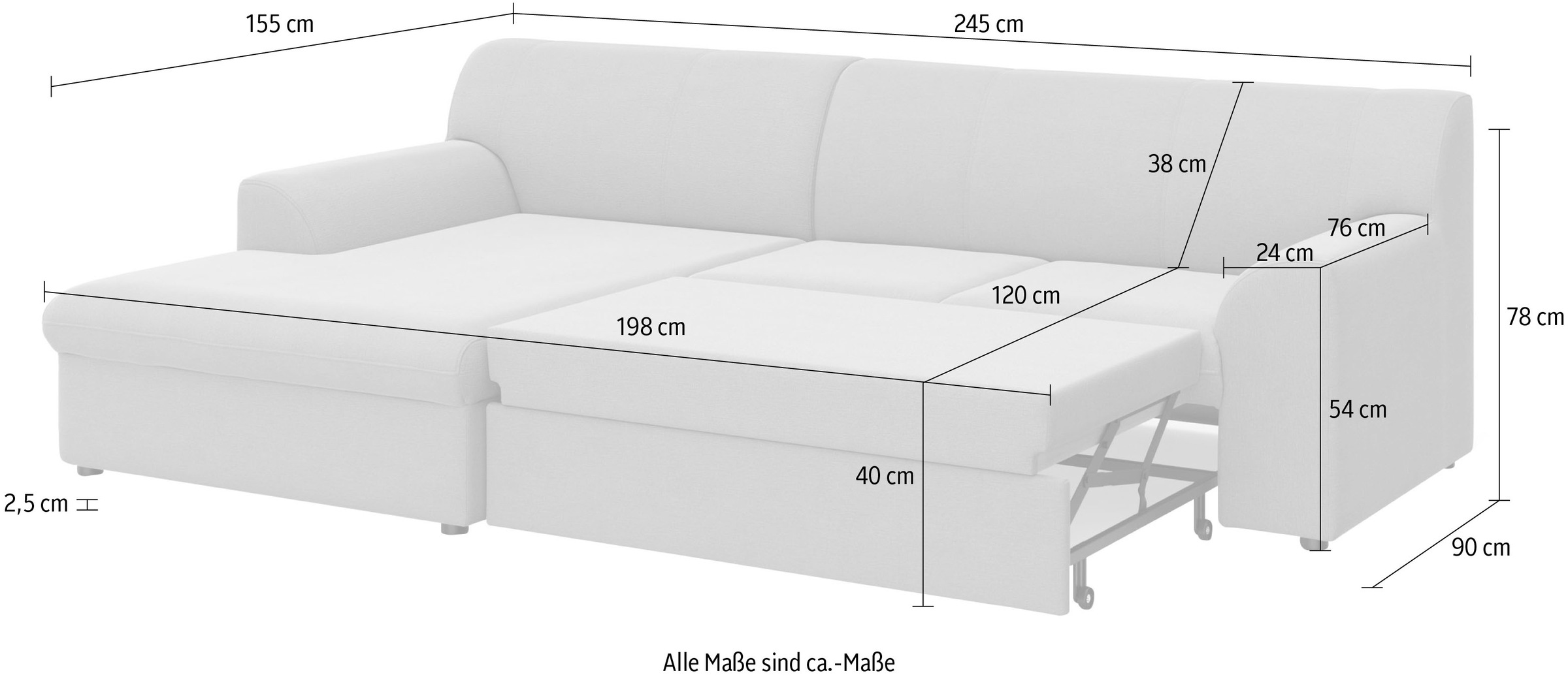 DOMO collection Ecksofa »Topper, elegant und zeitlos, kompaktes Stellmaß 245/155cm, L-Form«, mit Recamiere, wahlweise mit Schlaffunktion