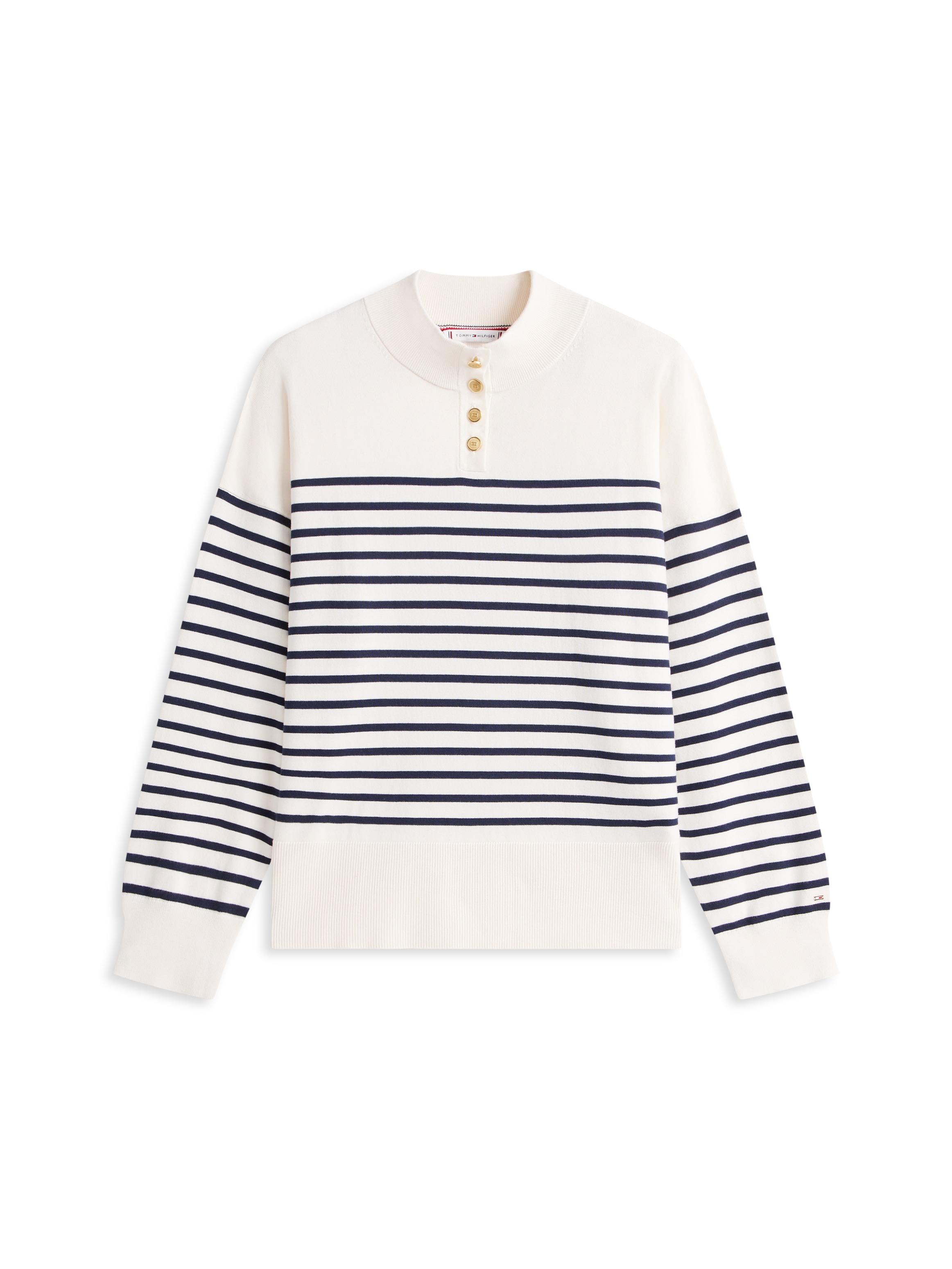 Tommy Hilfiger Curve Stehkragenpullover »CRV CO JERSEY GOLD BTN MK-NK SWT« in großen Größen, mit goldfarbenen Knöpfen