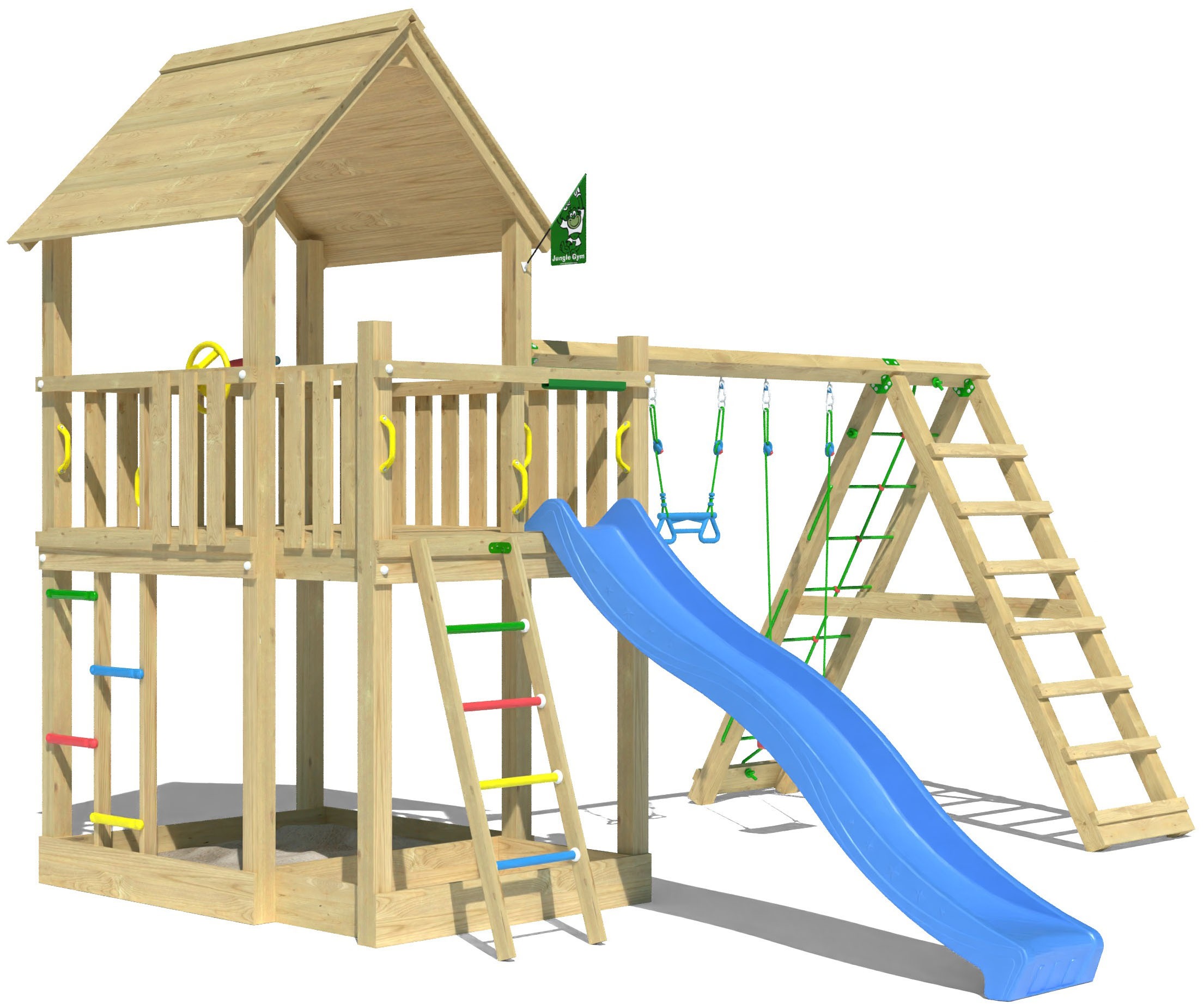 Jungle Gym Spielturm »Majesty«, (Set), Spielanlage mit Schaukel, Kletterbock und Rutsche mit Wasseranschluss