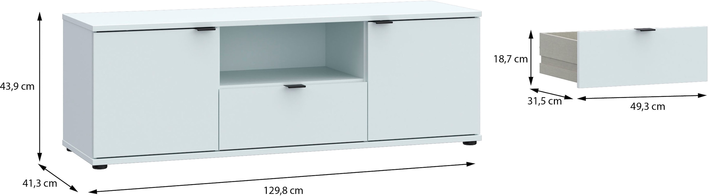FORTE Lowboard »Ganymede«, (Breite 129,8cm), TV Board, Stauraum, Schublade; Metallgriffe, Kabelführung