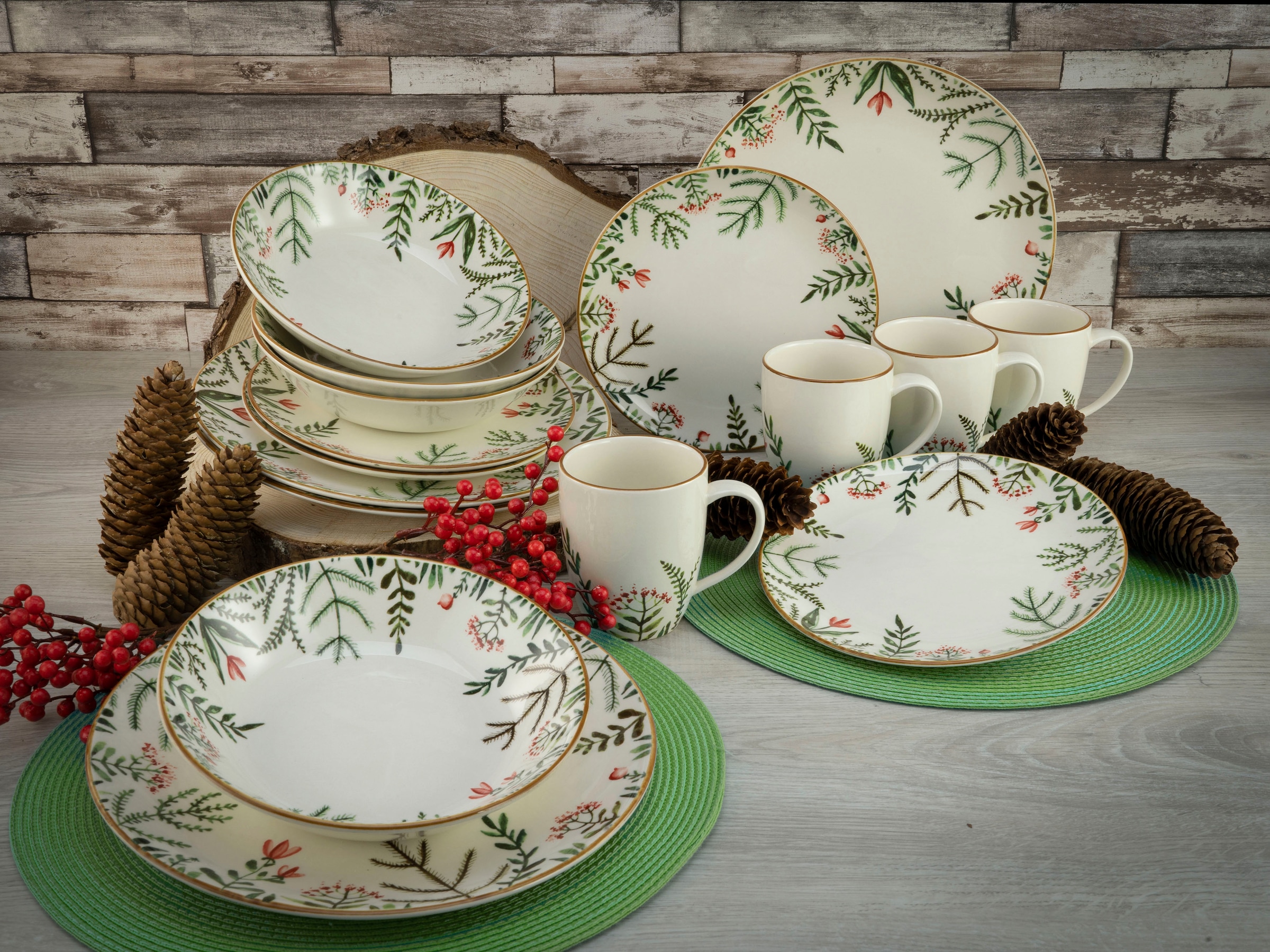 CreaTable Kombiservice »Geschirr-Set Greenery Leaves«, (Set, 16 tlg., Kaffe günstig online kaufen