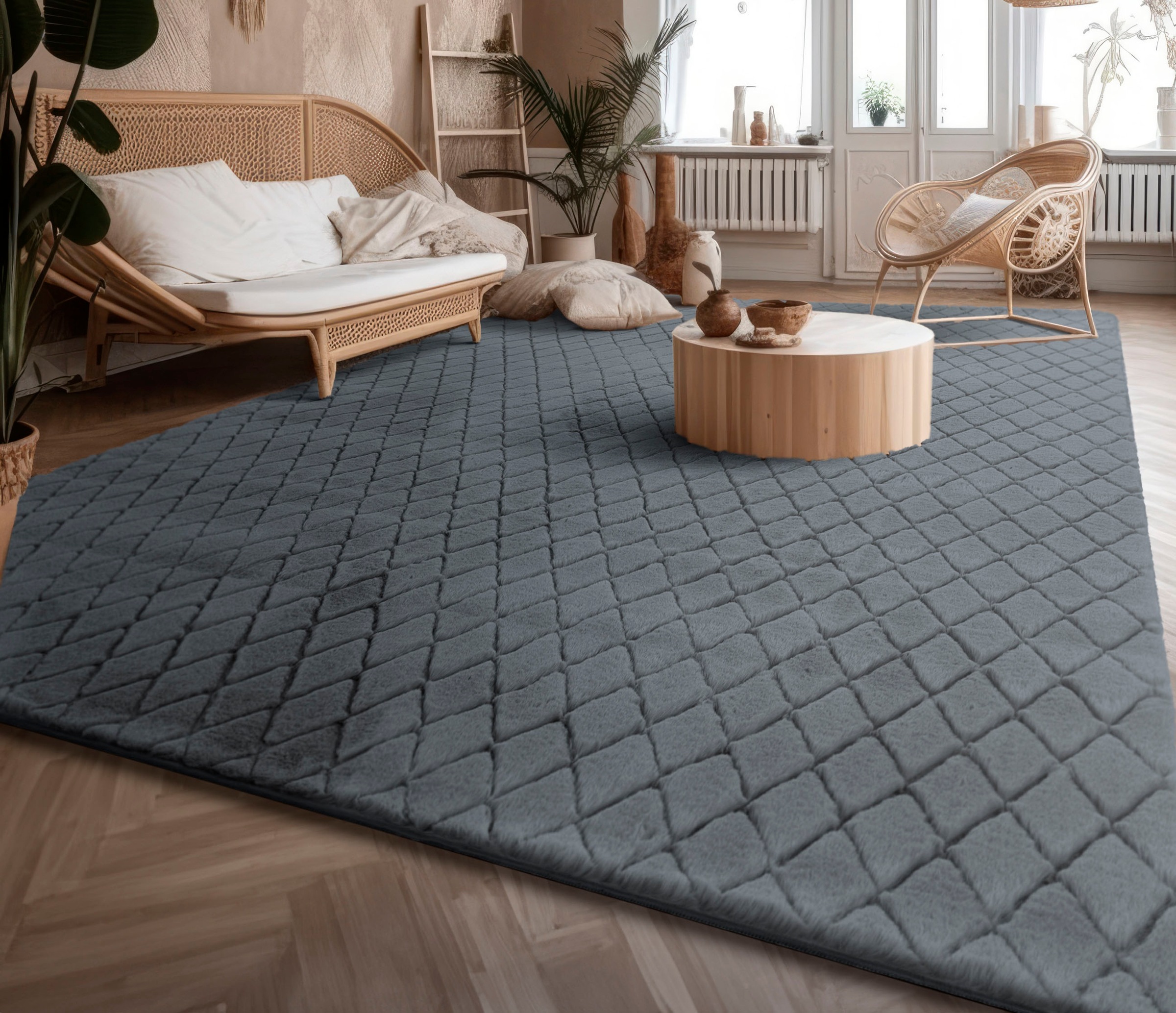 Paco Home Hochflor-Teppich »Arnheim 742«, rechteckig, 26 mm Höhe, Uni Farben, Rauten Muster, besonders weich, Hoch-Tief Effekt