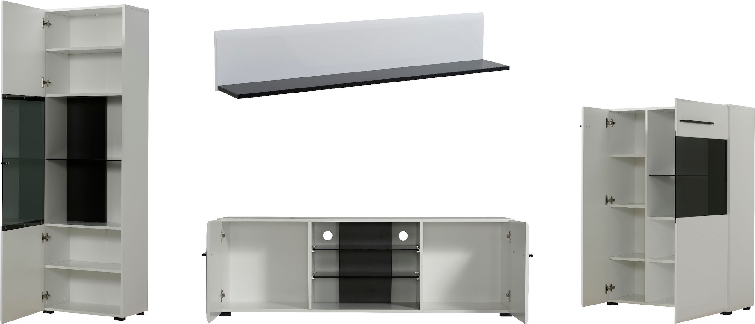 INOSIGN Wohnwand »Trentino«, (Set, 4 St.), Inkl. Vitrine, Low-Board, Highboard und Wandregal