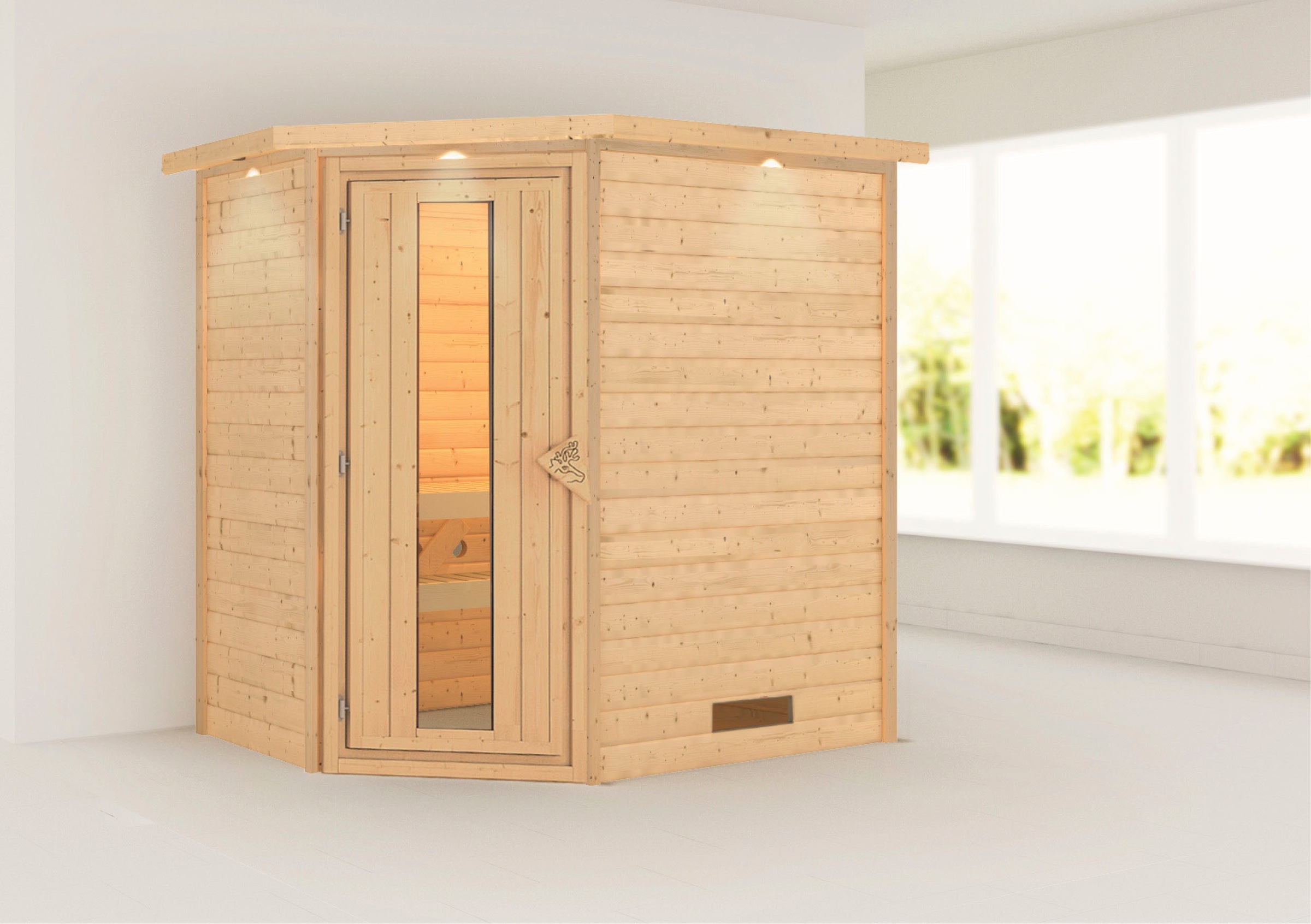 Karibu Sauna »Svea (Eckeinstieg)«, inklusive Ofenschutzgitter und Tür