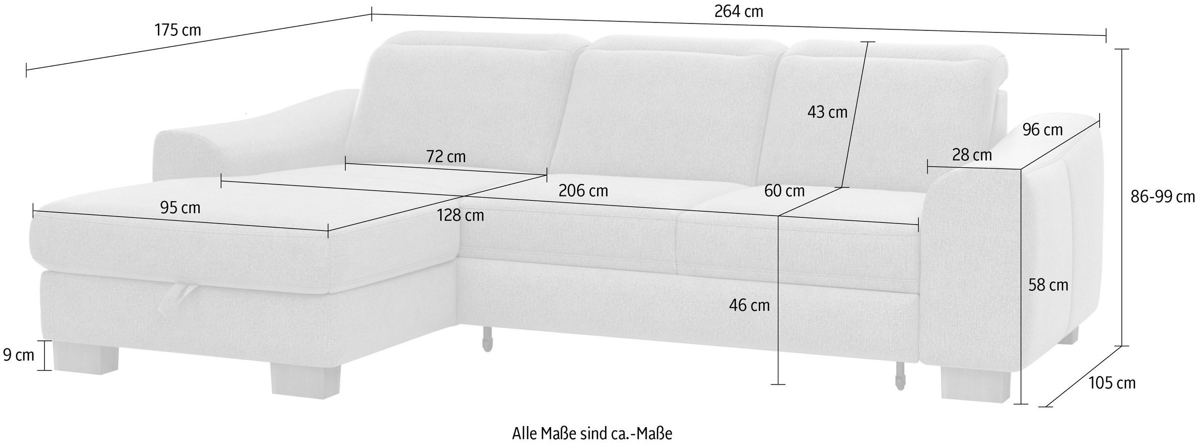 Home affaire Ecksofa »Dundee L-Form«, wahlweise mit Kopfteilverstellung und zusätzlich mit Bettfunktion