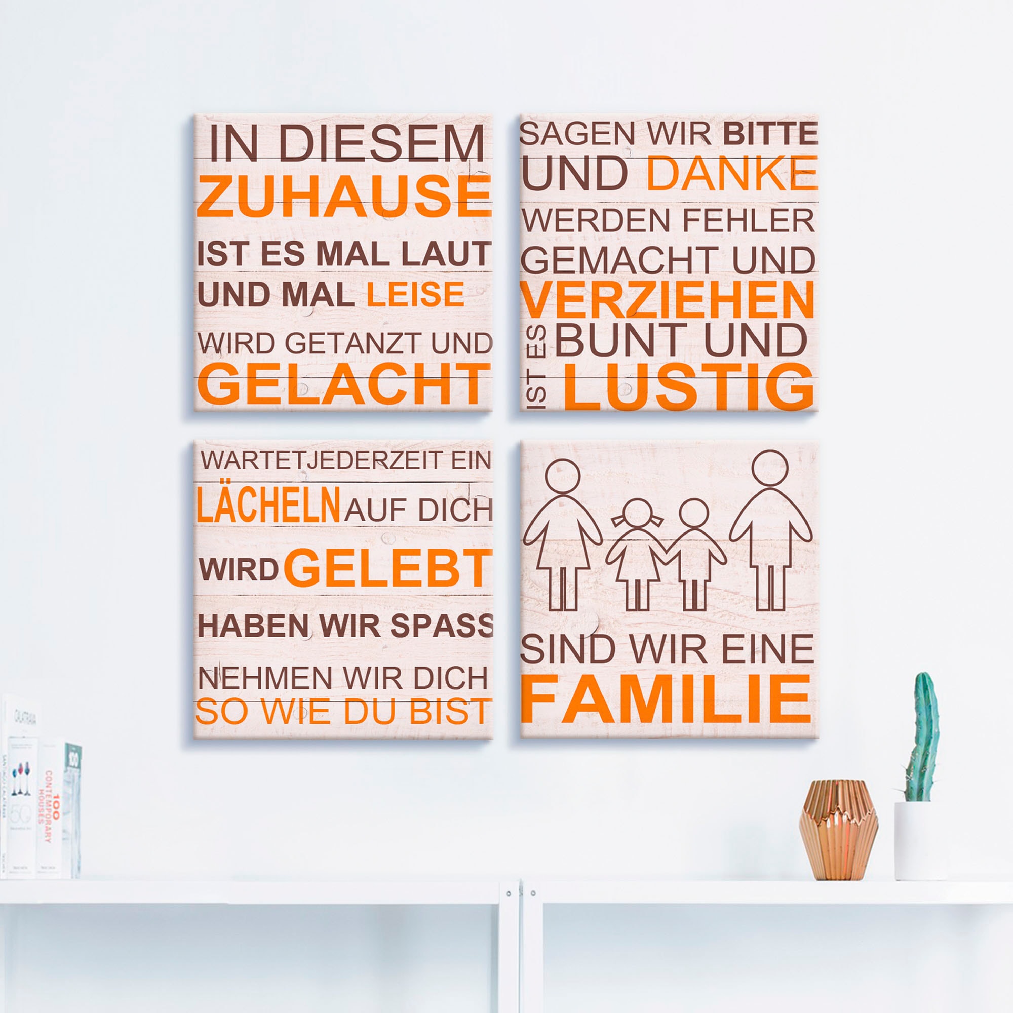 Artland Leinwandbild "In diesem Zuhause - beige", Sprüche & Texte, (4 St.), günstig online kaufen