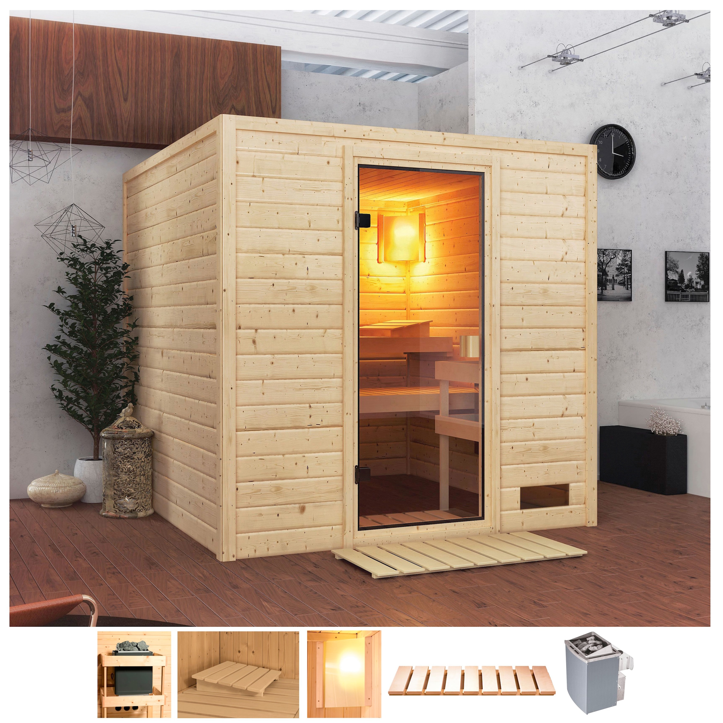welltime Sauna »Jacky«, 4,5-kW-Ofen mit int. Steuerung günstig online kaufen