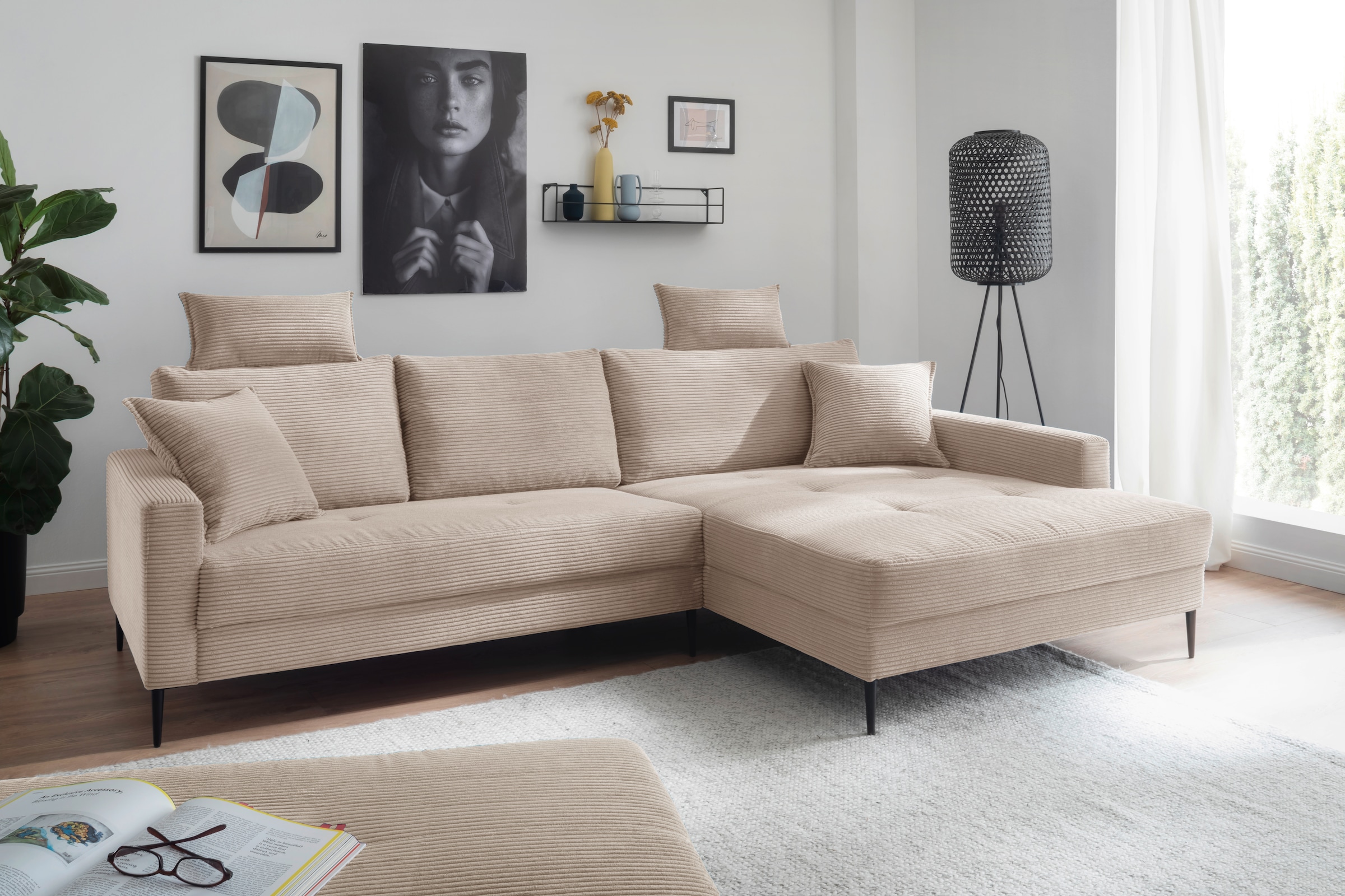 Trends by HG Ecksofa »Summer L-Form« in Cord-Stoff mit Metallfuß günstig online kaufen