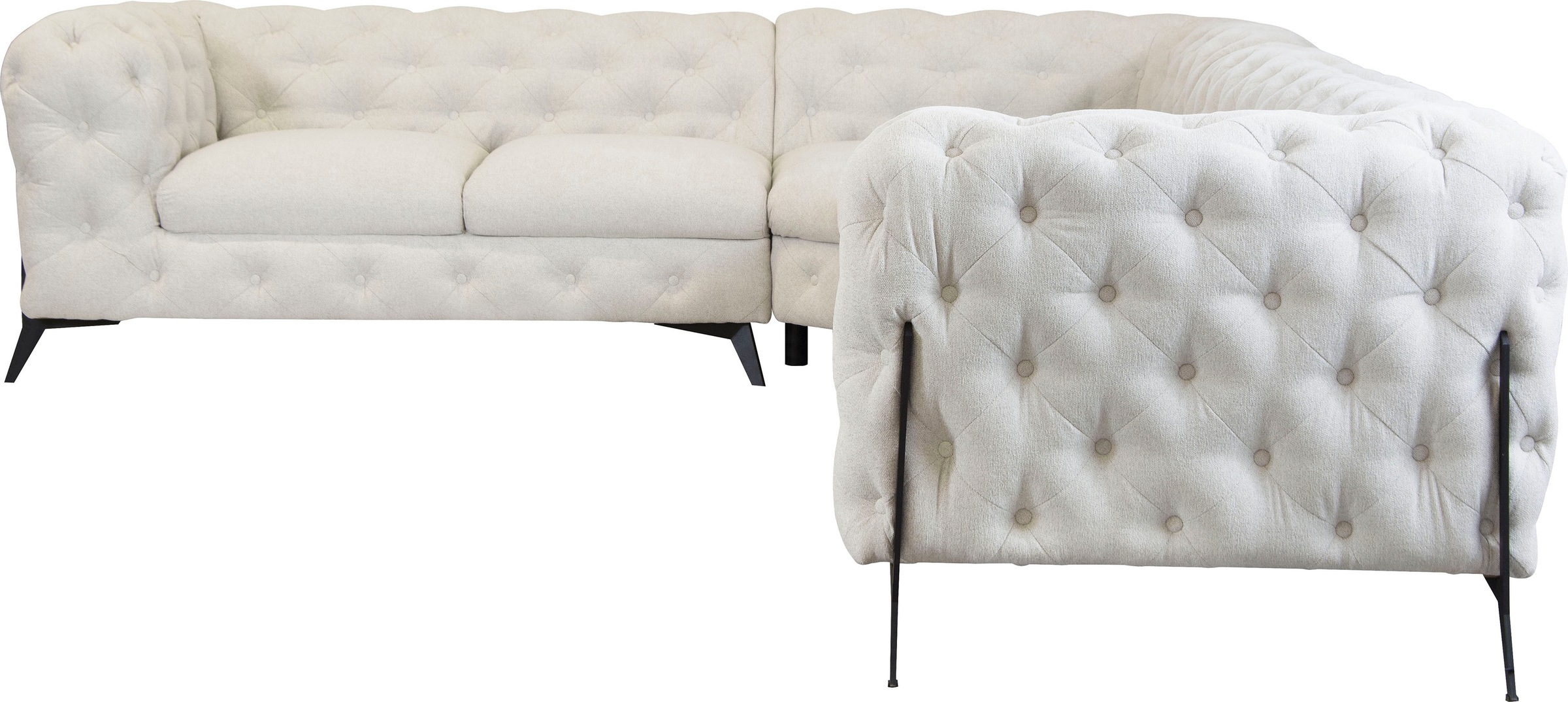 Leonique Chesterfield-Sofa »Amaury L-Form«, großes Ecksofa, Chesterfield-Optik, Breite 323 cm, Fußfarbe wählbar