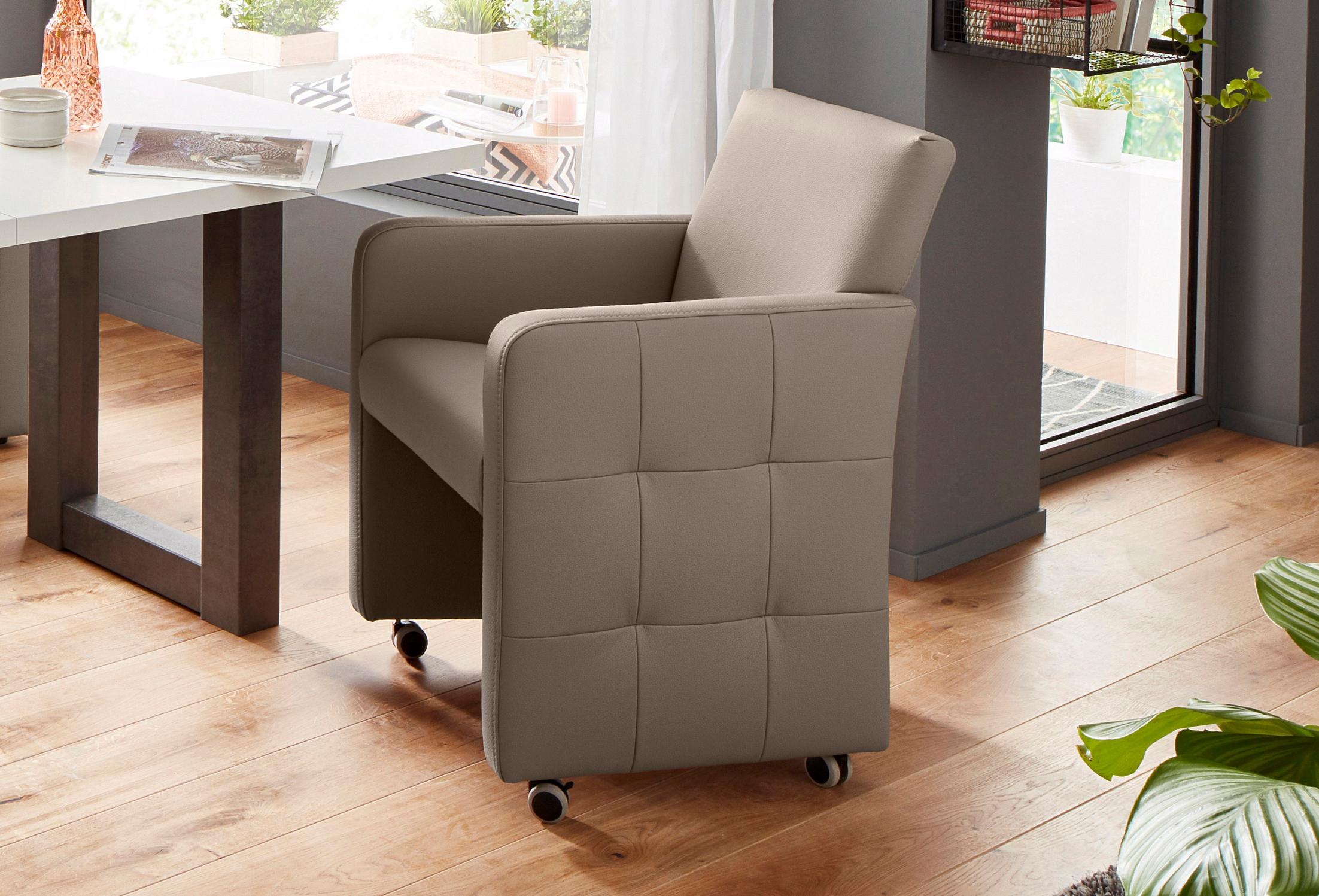 exxpo - sofa fashion Sessel »Barista Clubsessel auf Rollen, schmale Armlehnen, aktuelles Design«, bequem und komfortabel, Breite 61 cm