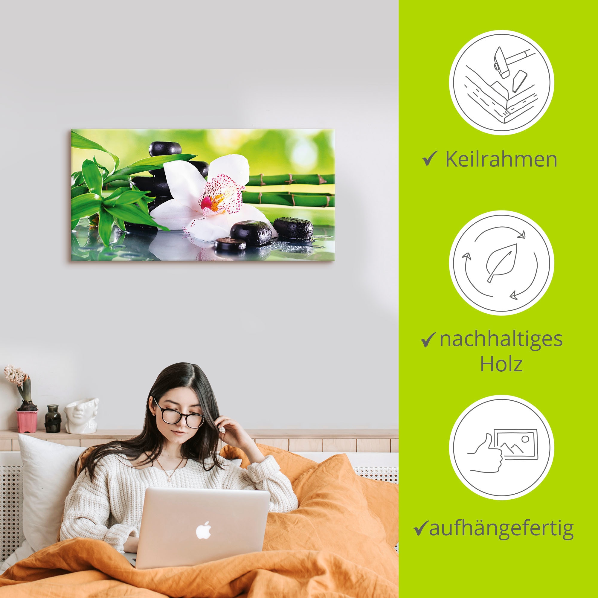 Artland Wandbild »Spa Steine Bambus Zweige Orchidee«, Zen, (1 St.), als Alubild, Outdoorbild, Leinwandbild, Poster, Wandaufkleber