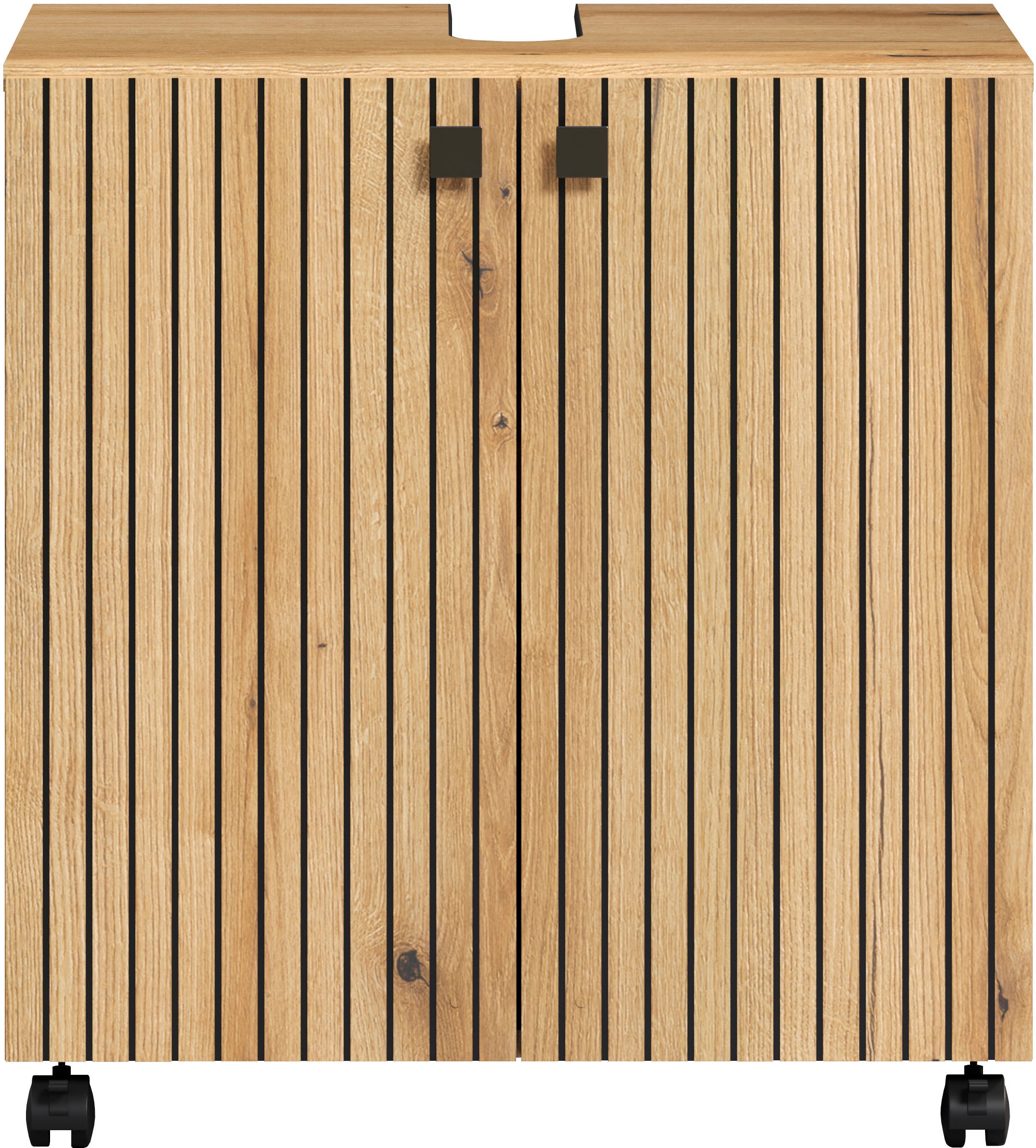 welltime Waschbeckenunterschrank »Amrum«, (1 St.), BxHxT 80 x 64 x 42cm Waschbeckenunterschrank Eiche Rillenoptik
