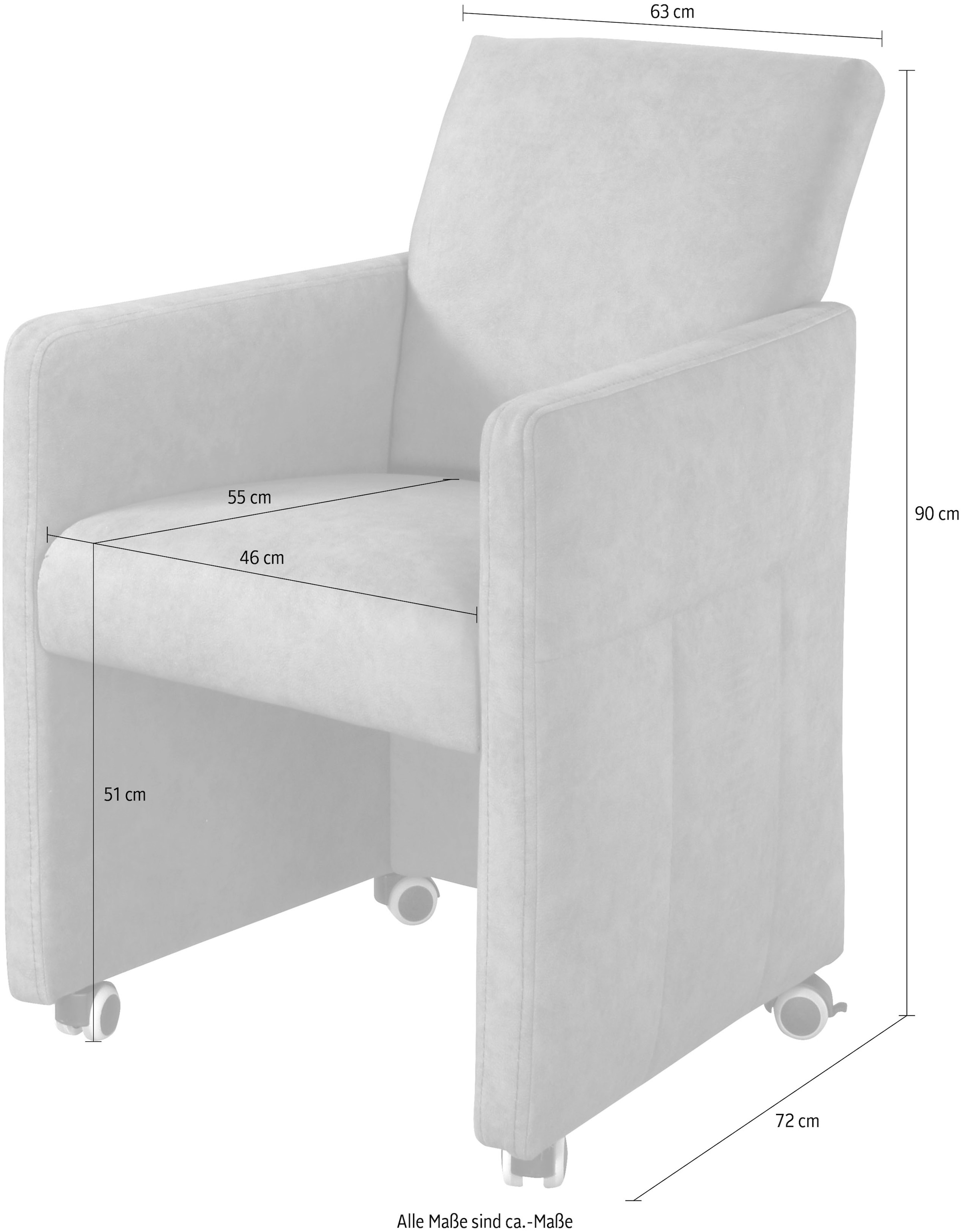 exxpo - sofa fashion Esszimmersessel, Loungesessel auf Rollen, schmale Armlehnen, bequem