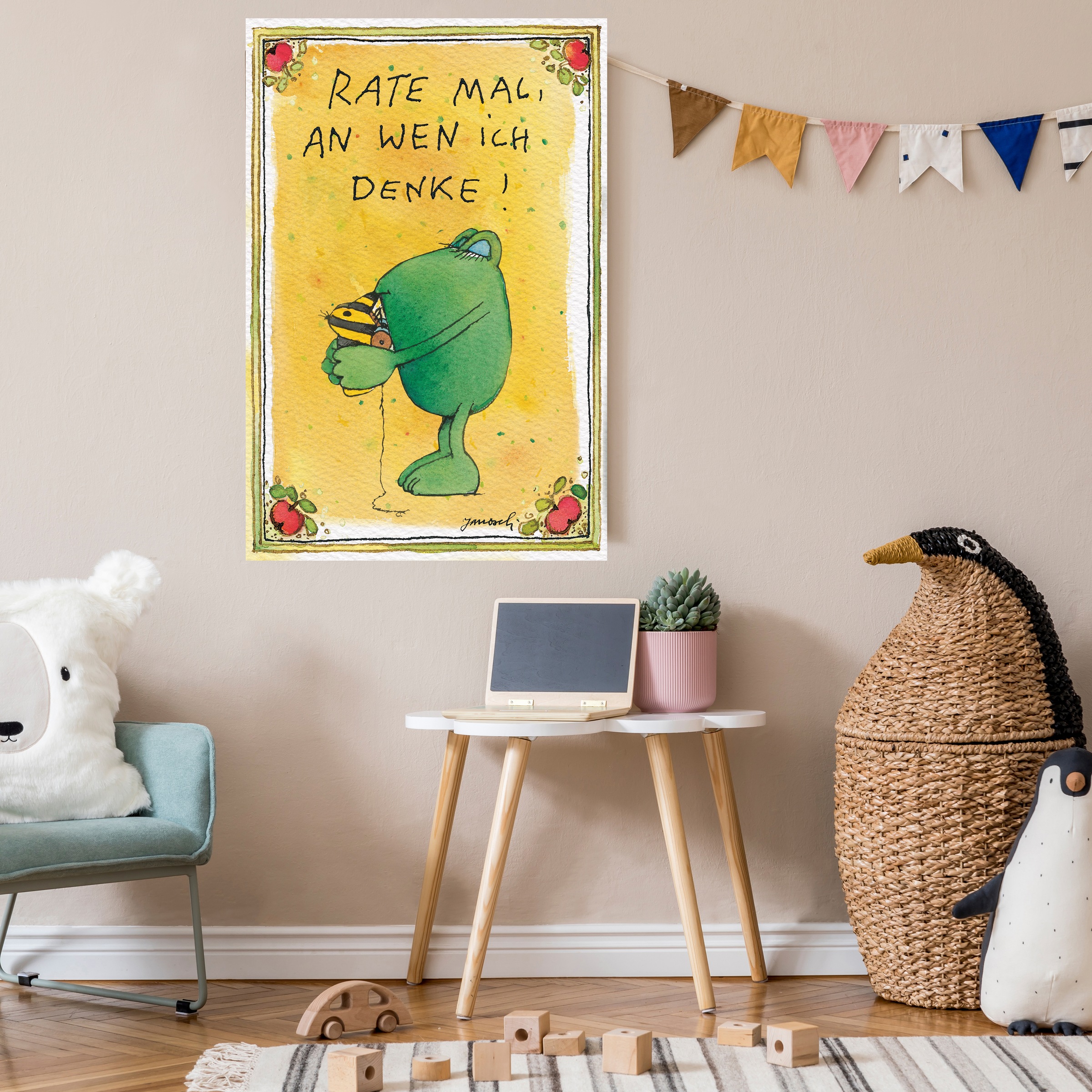 LuckyLinde Leinwandbild »Der Froch und die Tigerente - Rate mal…«, Frosch-Tiere-Schriftzug-Motivationsbilder-Figuren-Filmfiguren-Tiger-Ente, (1 St.), Exklusive JANOSCH Kindermotive