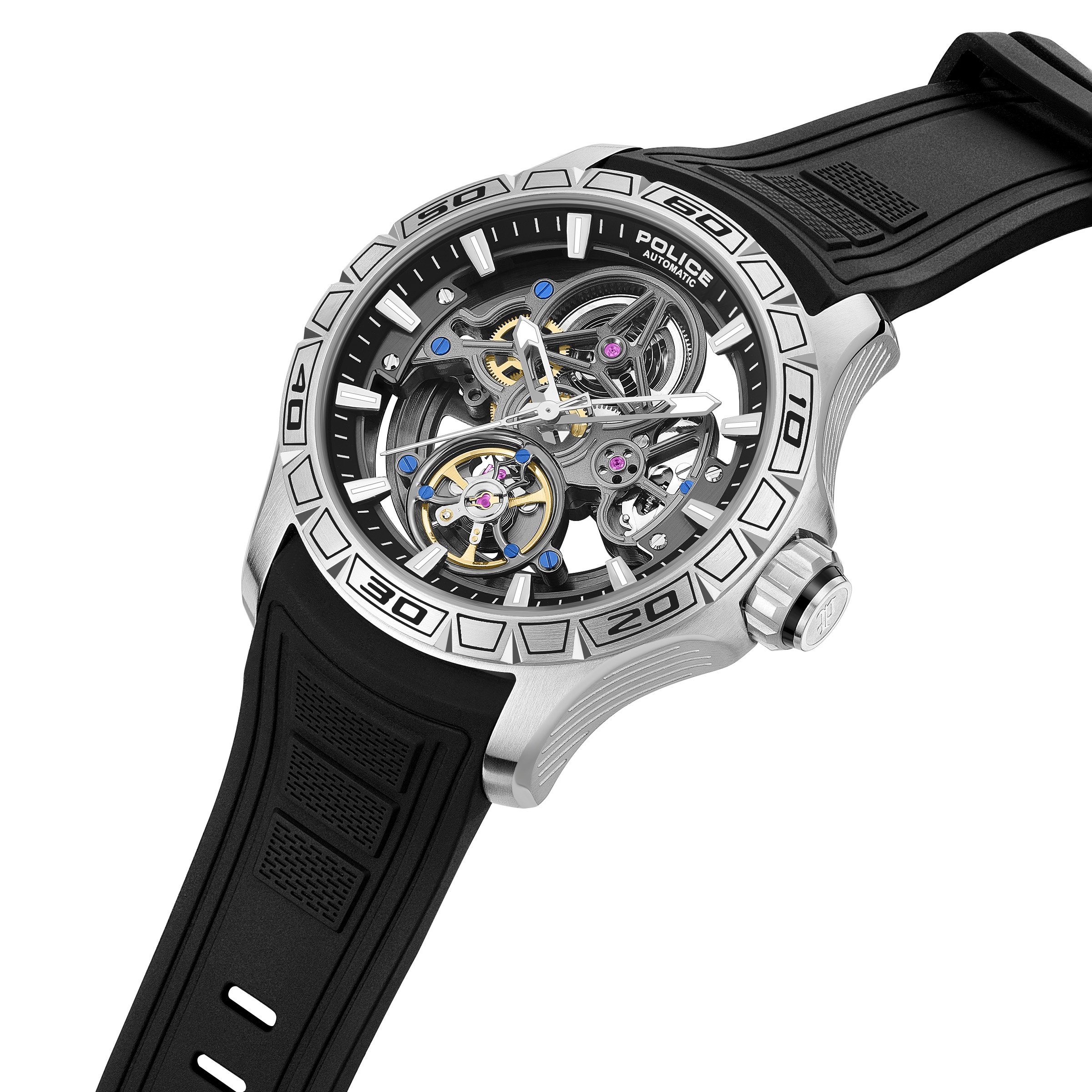 Police Automatikuhr »Spirit« Armbanduhr, Herrenuhr, Mechanische Uhr, Silikonarmband, analog