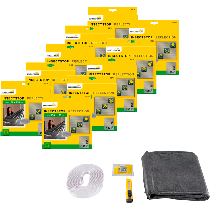 SCHELLENBERG Fliegengitter-Gewebe »Reflection, reflektierender Insektenschutz« Set, 10 Stk. tlg. für Fenster, 130 x 150 cm, anthrazit Rahmen: Grau...