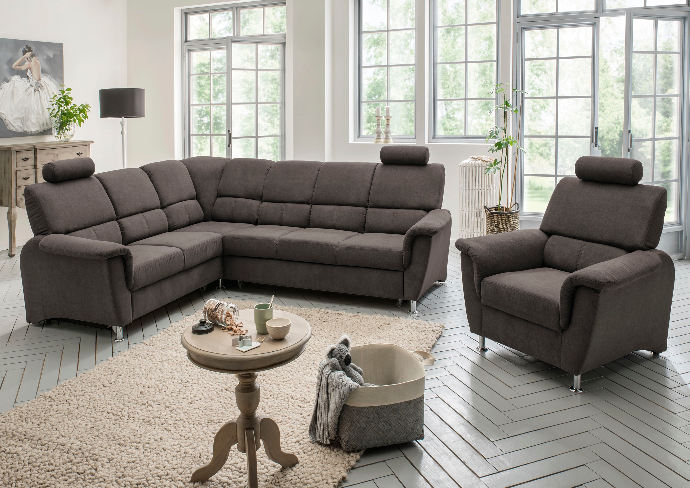 Home affaire Ecksofa »Pisa L-Form, mit Schlaffunktion, Stauraum, 2x höhenve günstig online kaufen