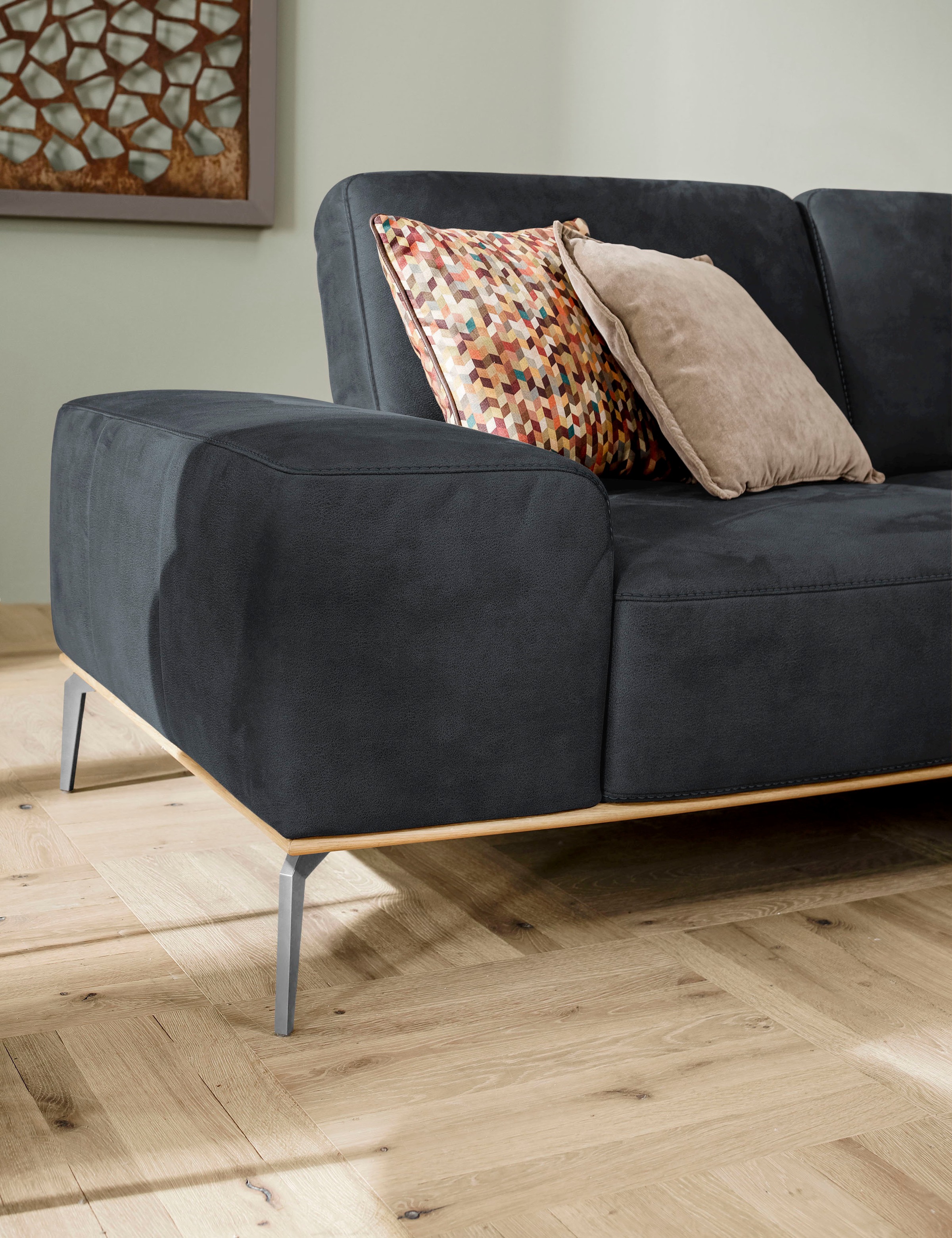 W.SCHILLIG Ecksofa »run, Designsofa, bequem, L-Form«, mit elegantem Holzsockel, Füße in Chrom glänzend, Breite 299 cm