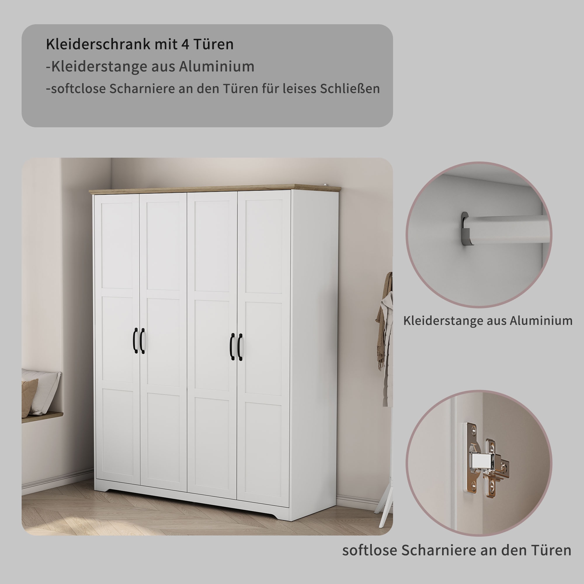 OTTO home Kleiderschrank »Emmilia Schrank Schlafzimmerschrank im Landhaus Design« Mit vielen Einlegeböden und Softclose Türen,  Landhaus Schrank mit  4 Türen Breite 151,1cm Höhe 2m