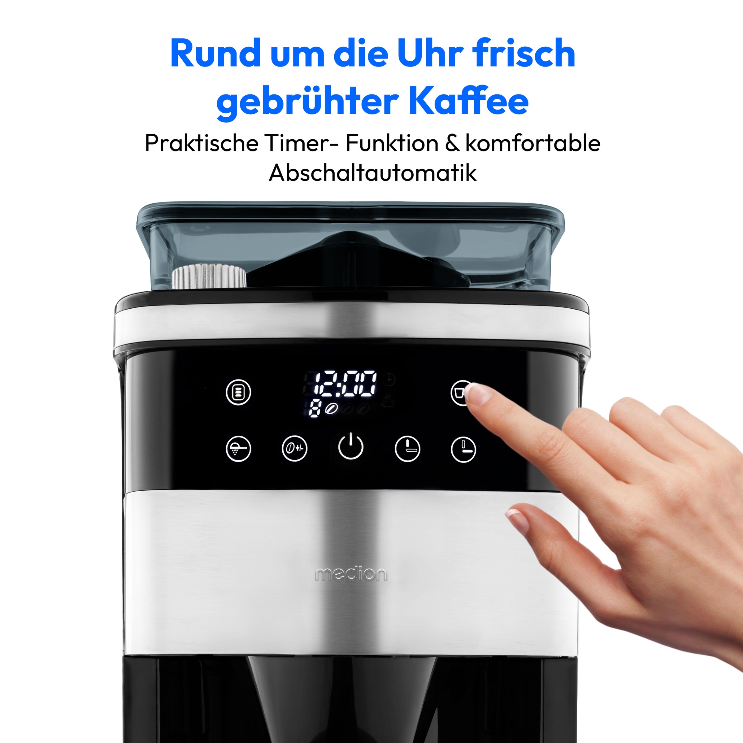 Medion® Filterkaffeemaschine »MD 19911, 8 Mahlstufen, 1 L Wassertank, Thermoskanne, Timerfunktion«, Permanentfilter, Tropfstopp, automatische Abschaltung